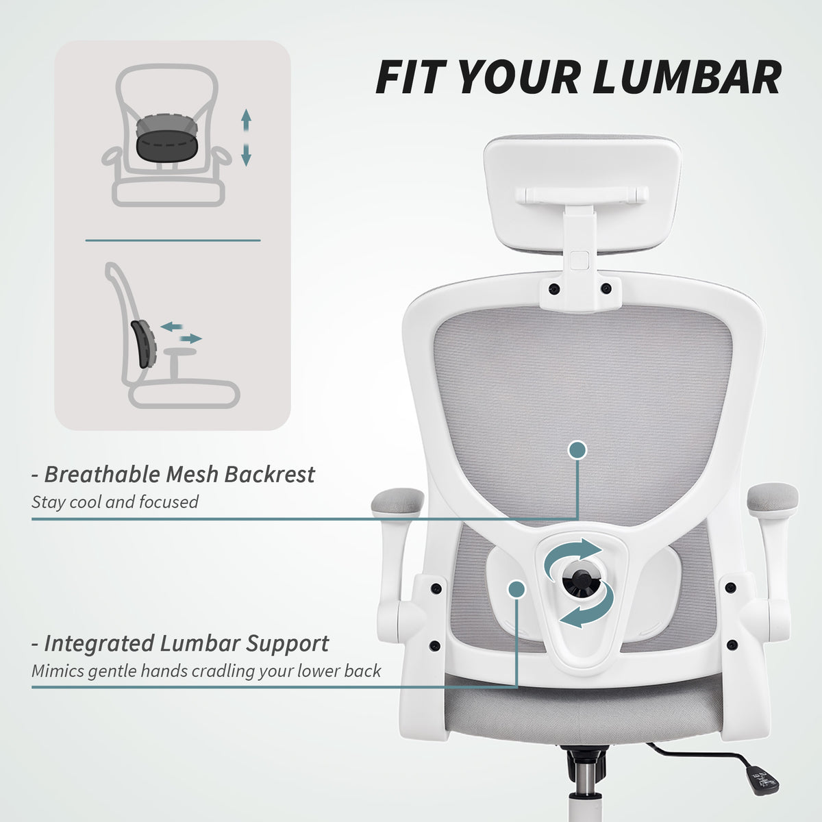 Ergonomic Mesh Office Chair with 4D Lumbar Support - Grey-Office Products > Office Furniture > Office Chairs > Task Chairs-DECOROLALA