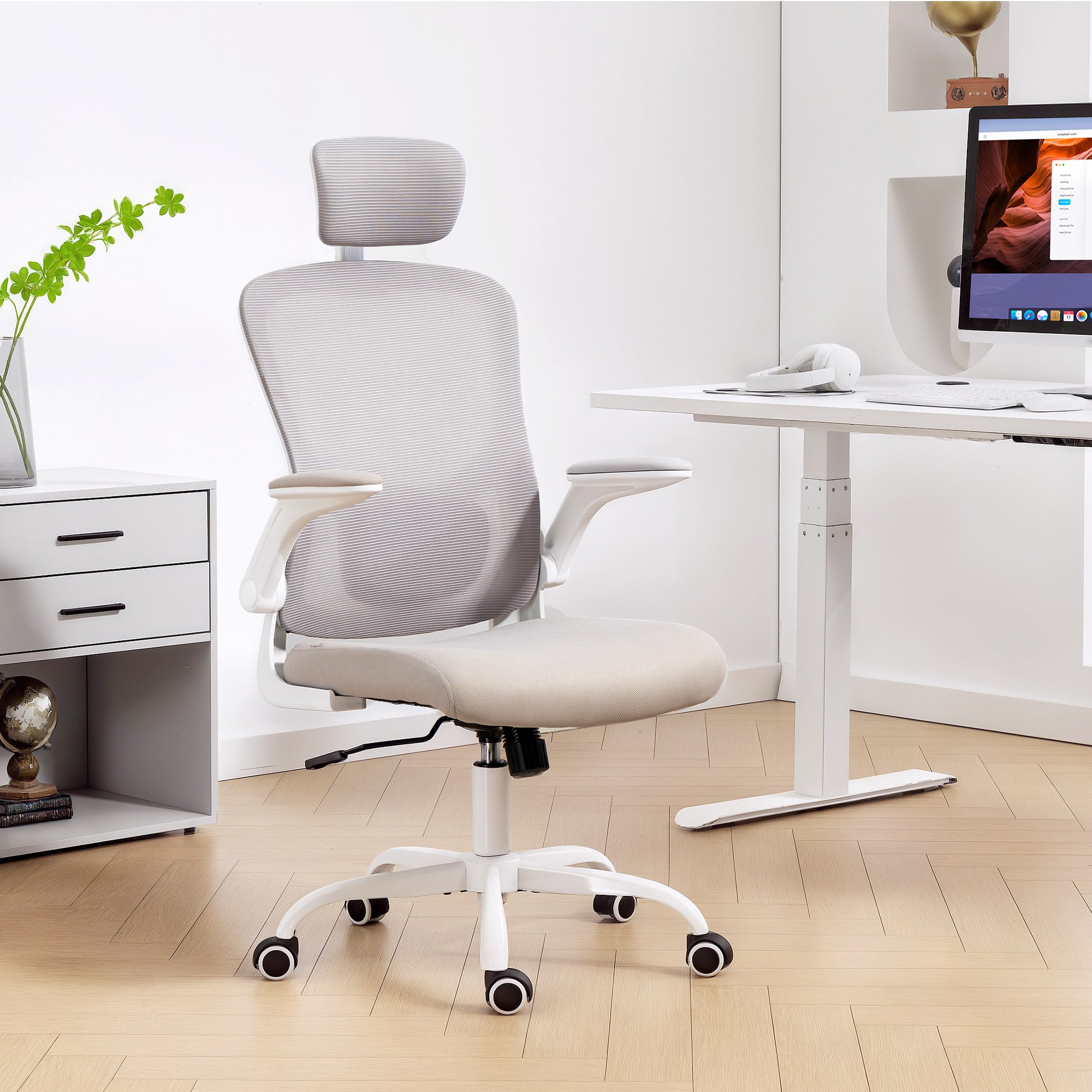 Ergonomic Mesh Office Chair with 4D Lumbar Support - Grey-Office Products > Office Furniture > Office Chairs > Task Chairs-DECOROLALA