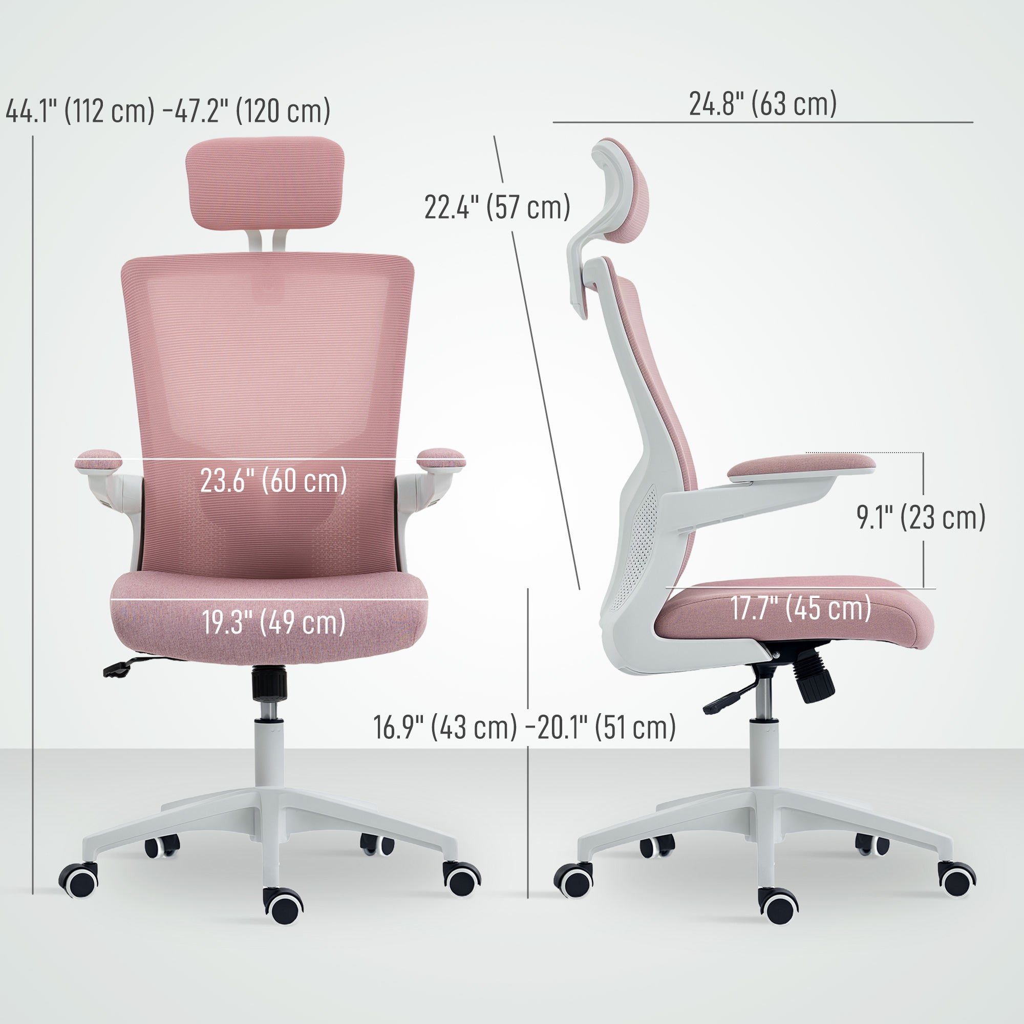 Ergonomic Mesh Office Chair with Flip-up Arms - Pink-Office Products > Office Furniture > Office Chairs > Task Chairs-DECOROLALA