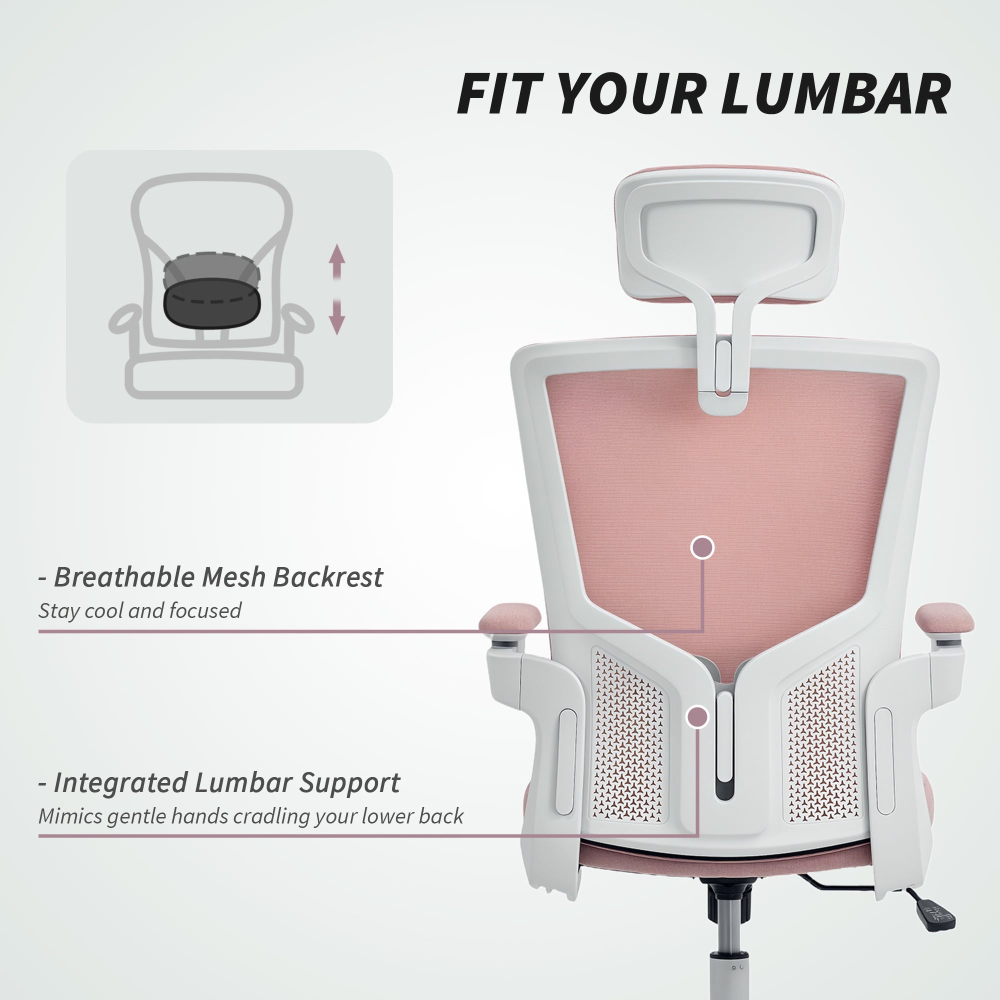 Ergonomic Mesh Office Chair with Flip-up Arms - Pink-Office Products > Office Furniture > Office Chairs > Task Chairs-DECOROLALA