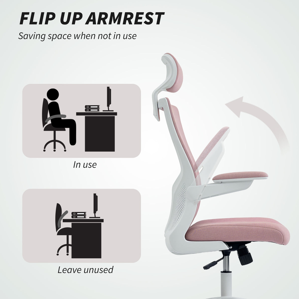 Ergonomic Mesh Office Chair with Flip-up Arms - Pink-Office Products > Office Furniture > Office Chairs > Task Chairs-DECOROLALA