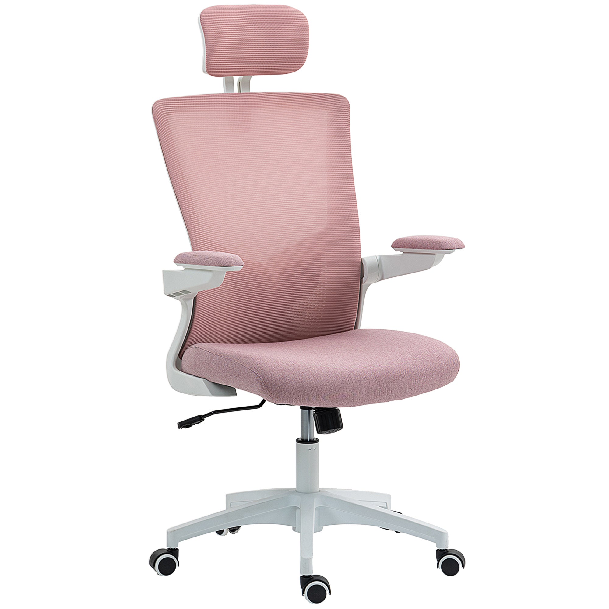 Ergonomic Mesh Office Chair with Flip-up Arms - Pink-Office Products > Office Furniture > Office Chairs > Task Chairs-DECOROLALA