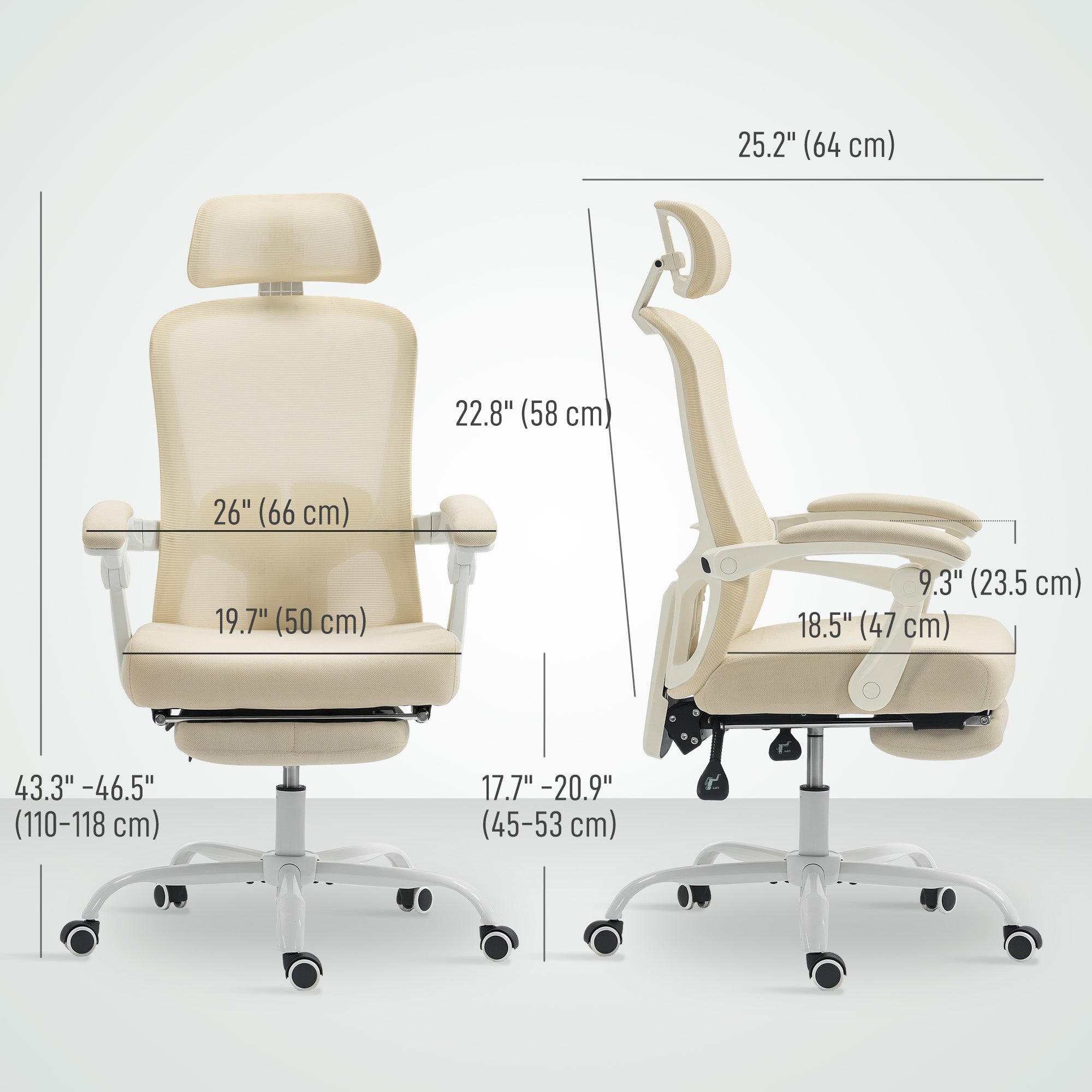 Ergonomic Mesh Office Chair with Footrest - Beige-DECOROLALA