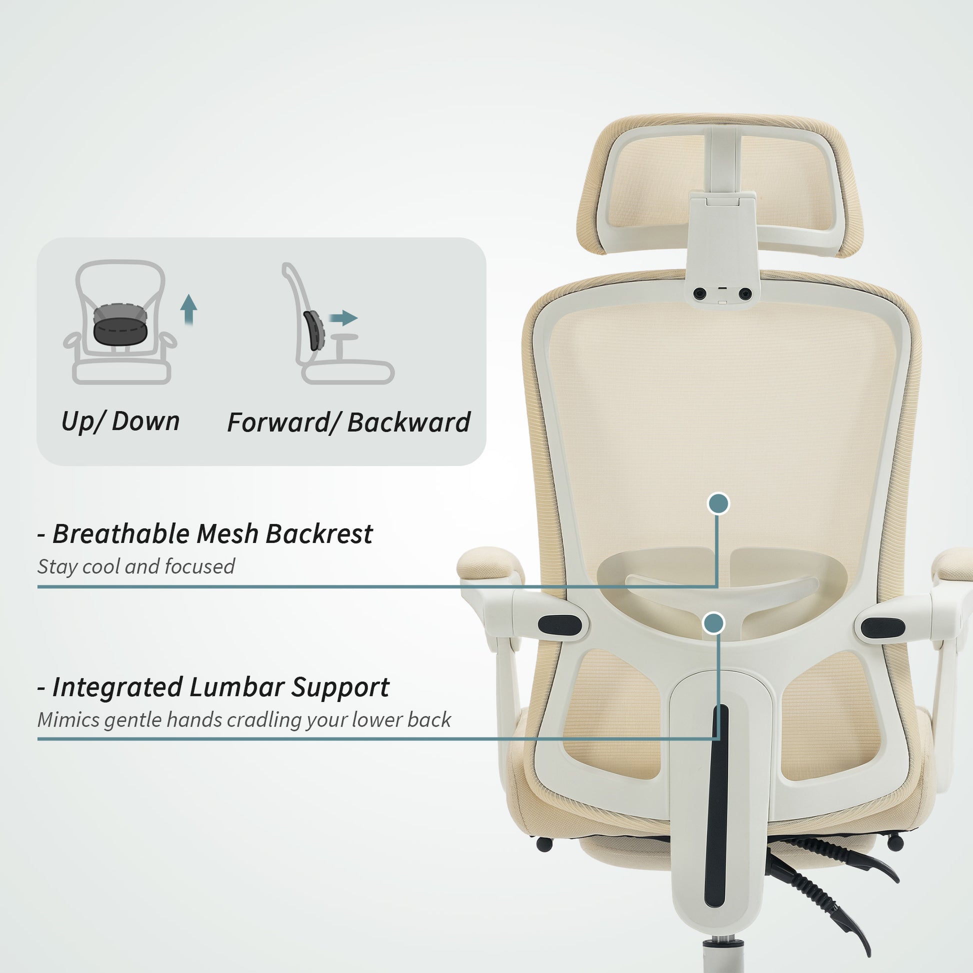 Ergonomic Mesh Office Chair with Footrest - Beige-DECOROLALA