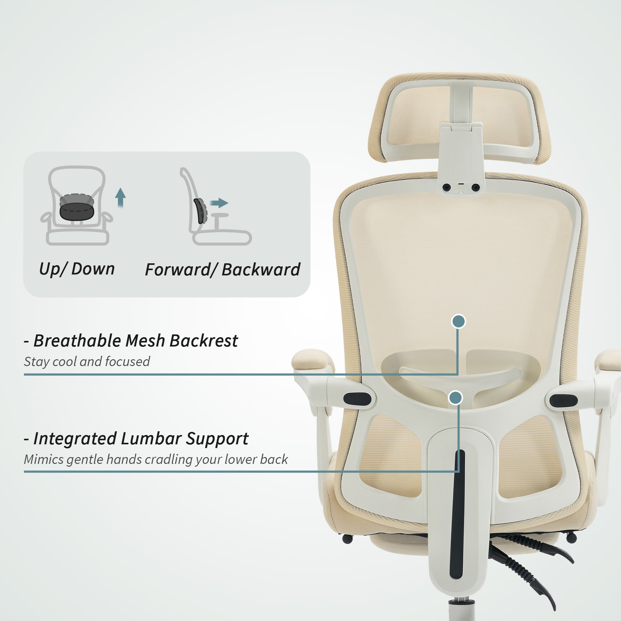 Ergonomic Mesh Office Chair with Footrest - Beige-DECOROLALA
