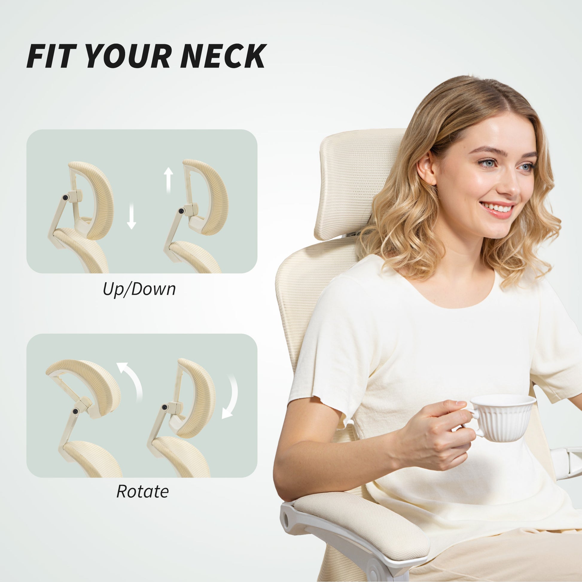 Ergonomic Mesh Office Chair with Footrest - Beige-DECOROLALA