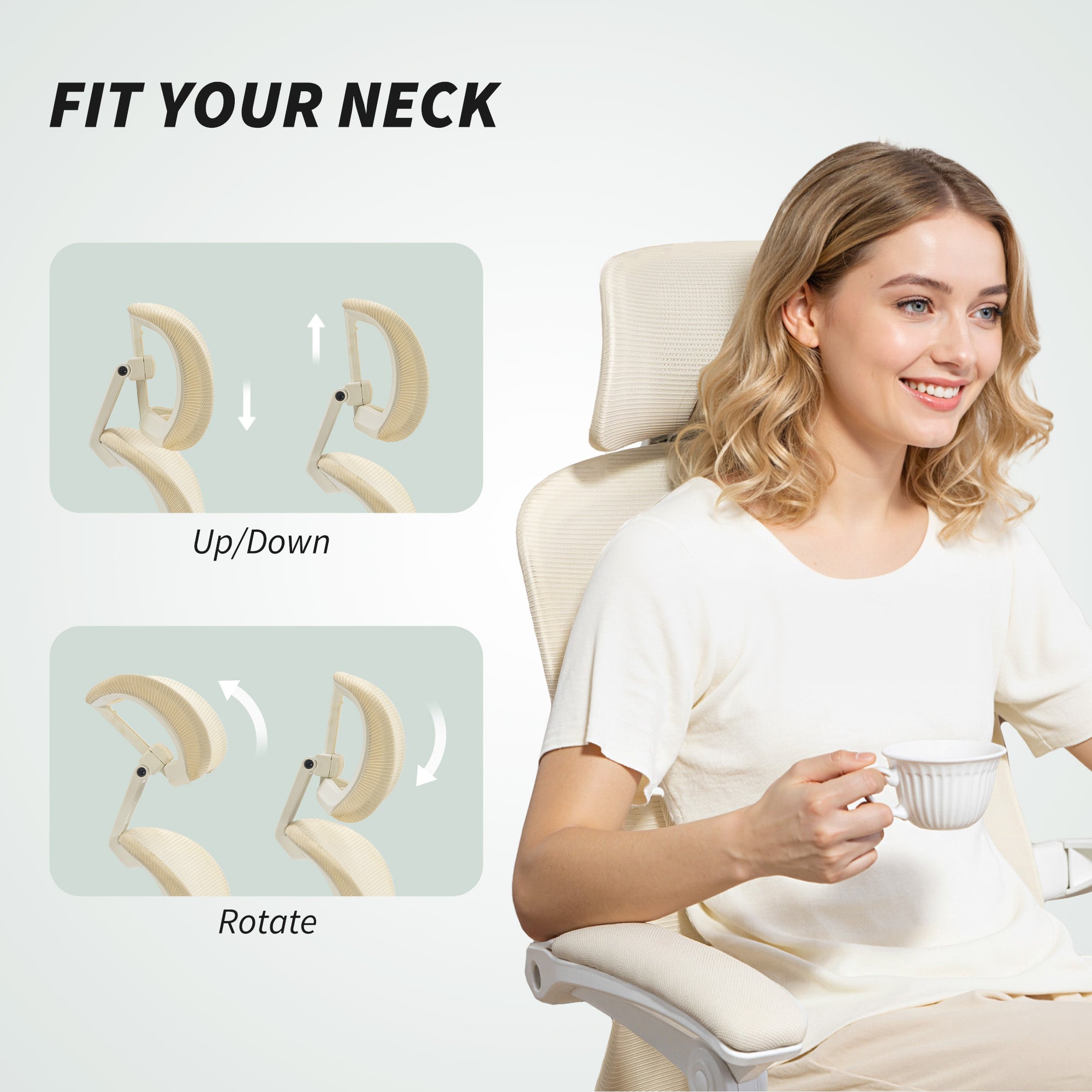 Ergonomic Mesh Office Chair with Footrest - Beige-DECOROLALA