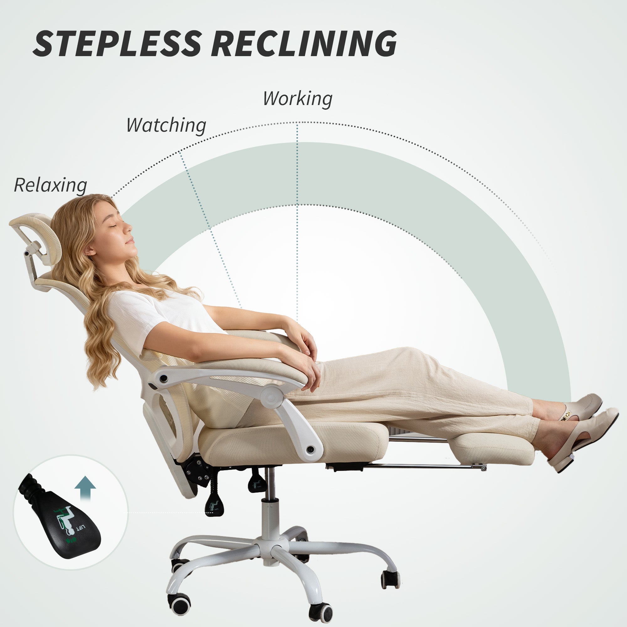 Ergonomic Mesh Office Chair with Footrest - Beige-DECOROLALA