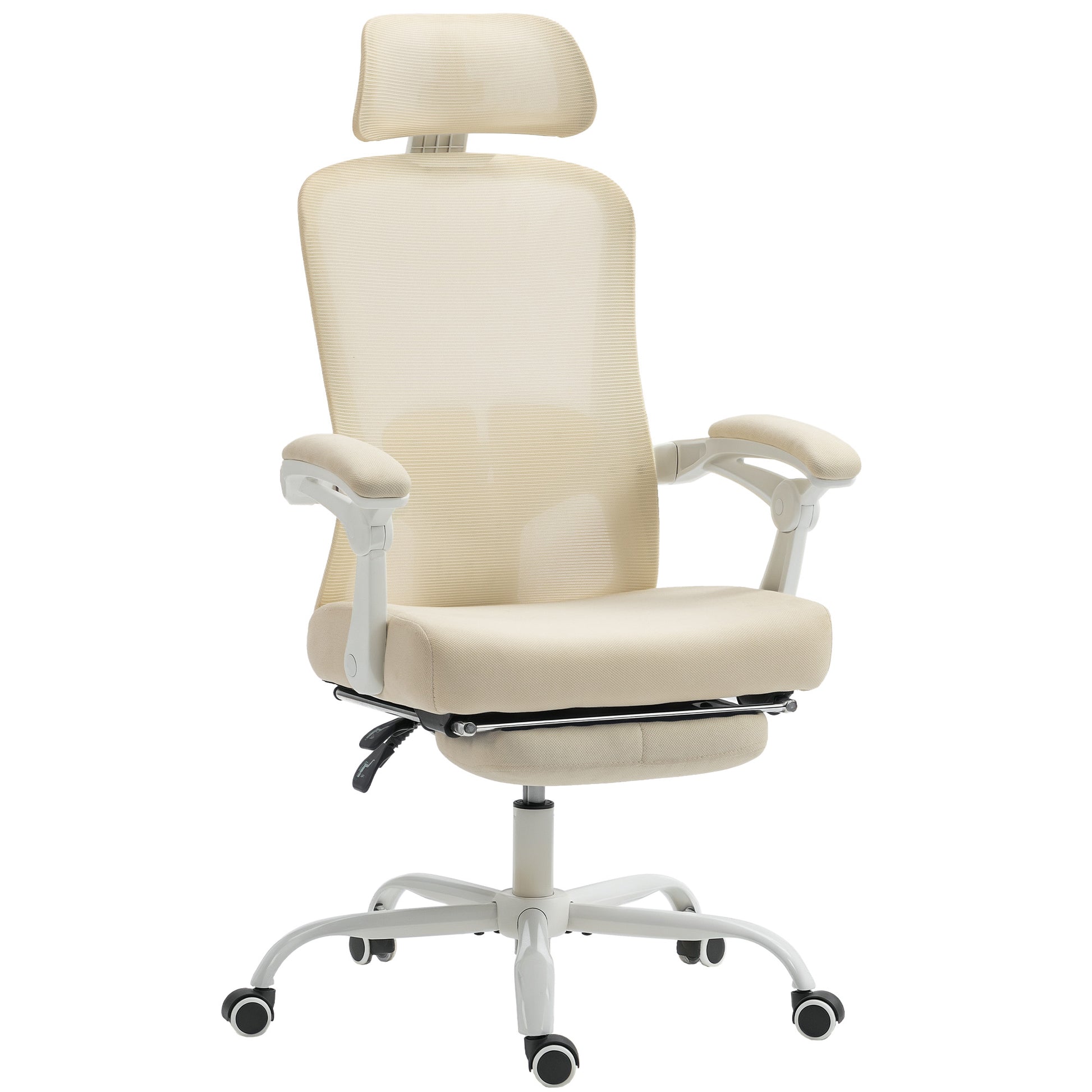 Ergonomic Mesh Office Chair with Footrest - Beige-DECOROLALA