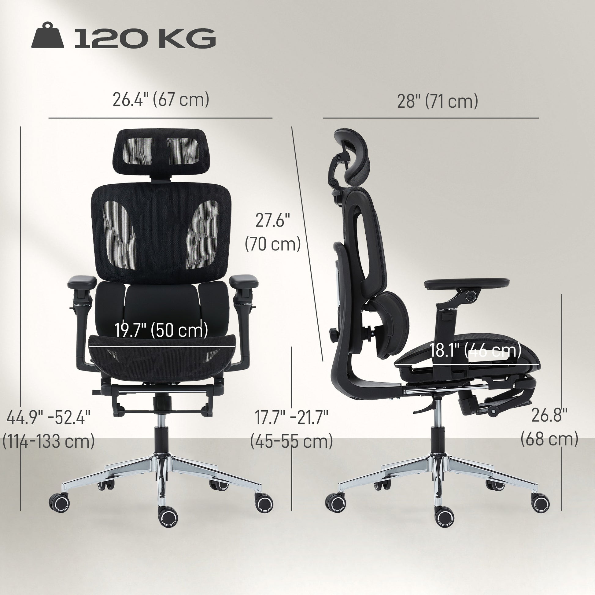 Ergonomic Mesh Office Chair with Footrest - Black-DECOROLALA