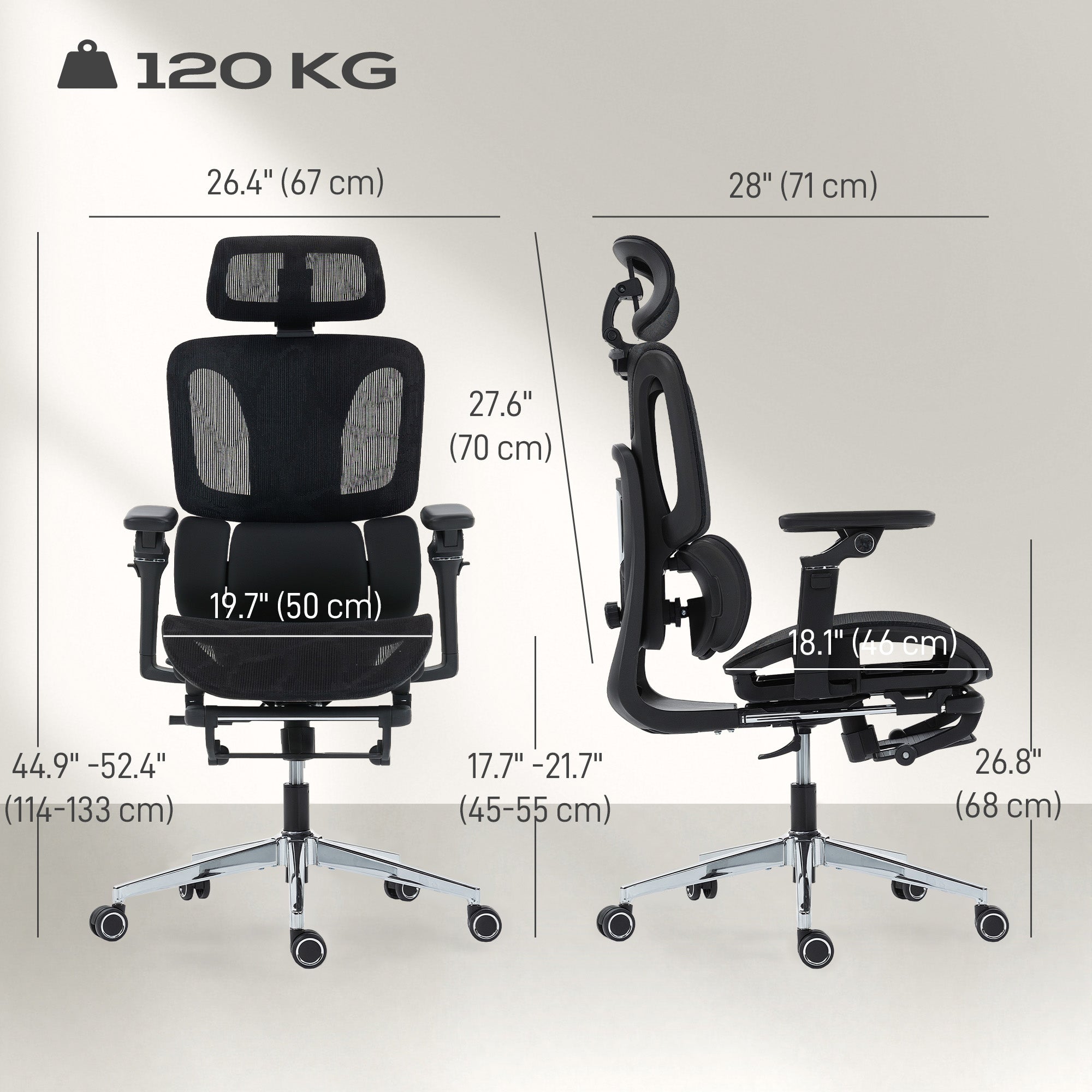Ergonomic Mesh Office Chair with Footrest - Black-DECOROLALA