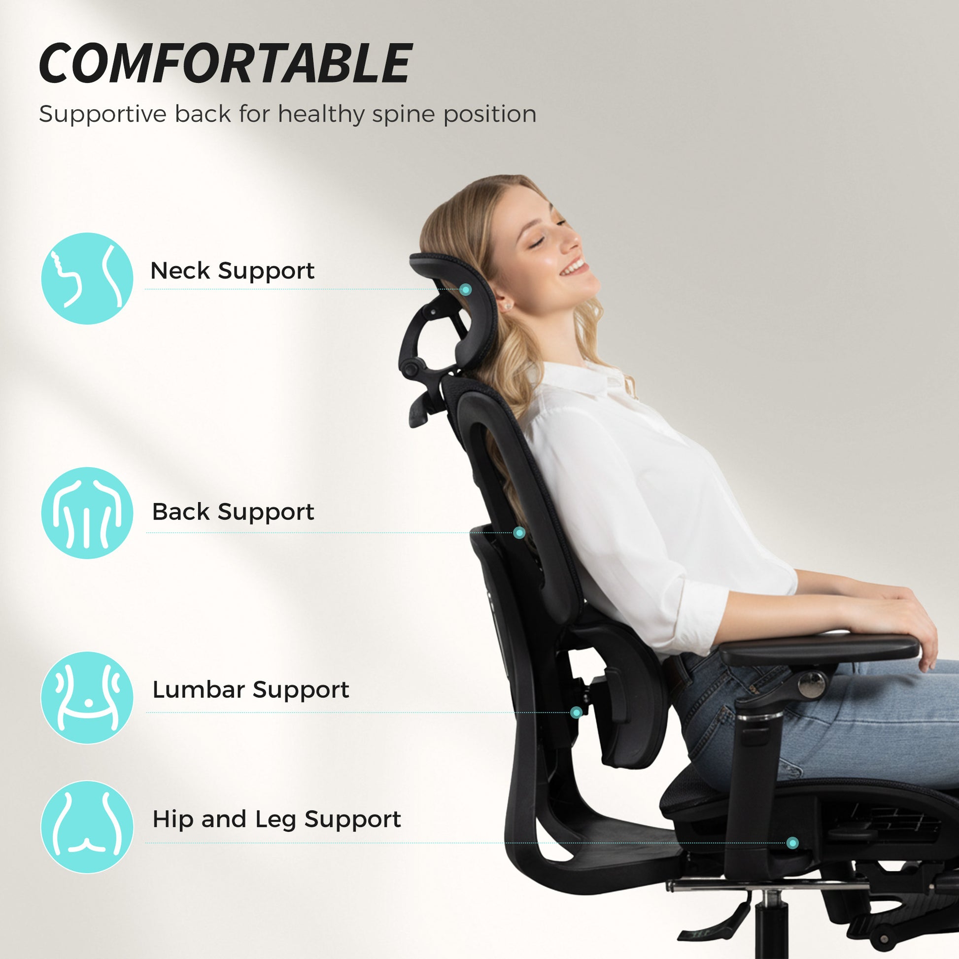 Ergonomic Mesh Office Chair with Footrest - Black-DECOROLALA
