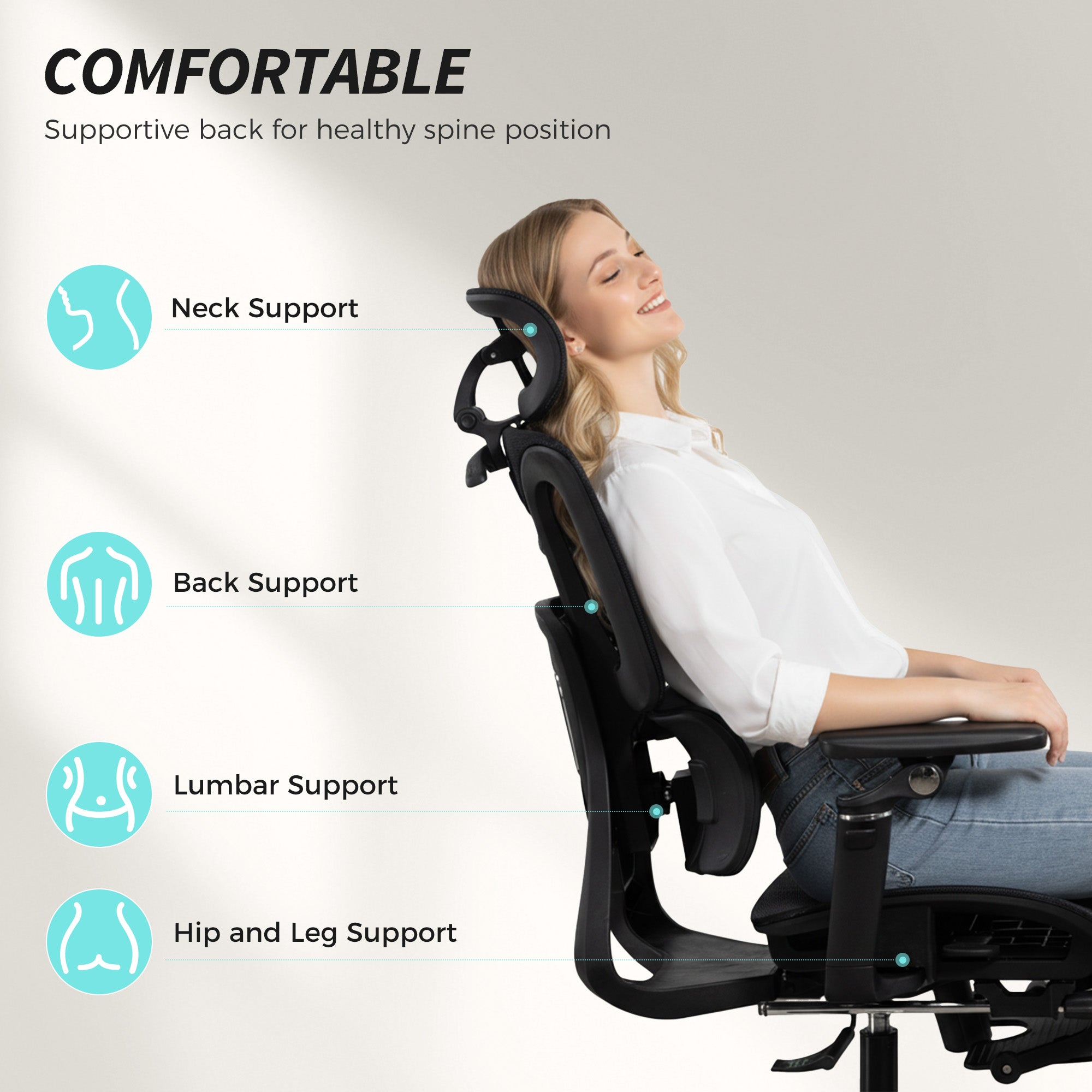 Ergonomic Mesh Office Chair with Footrest - Black-DECOROLALA