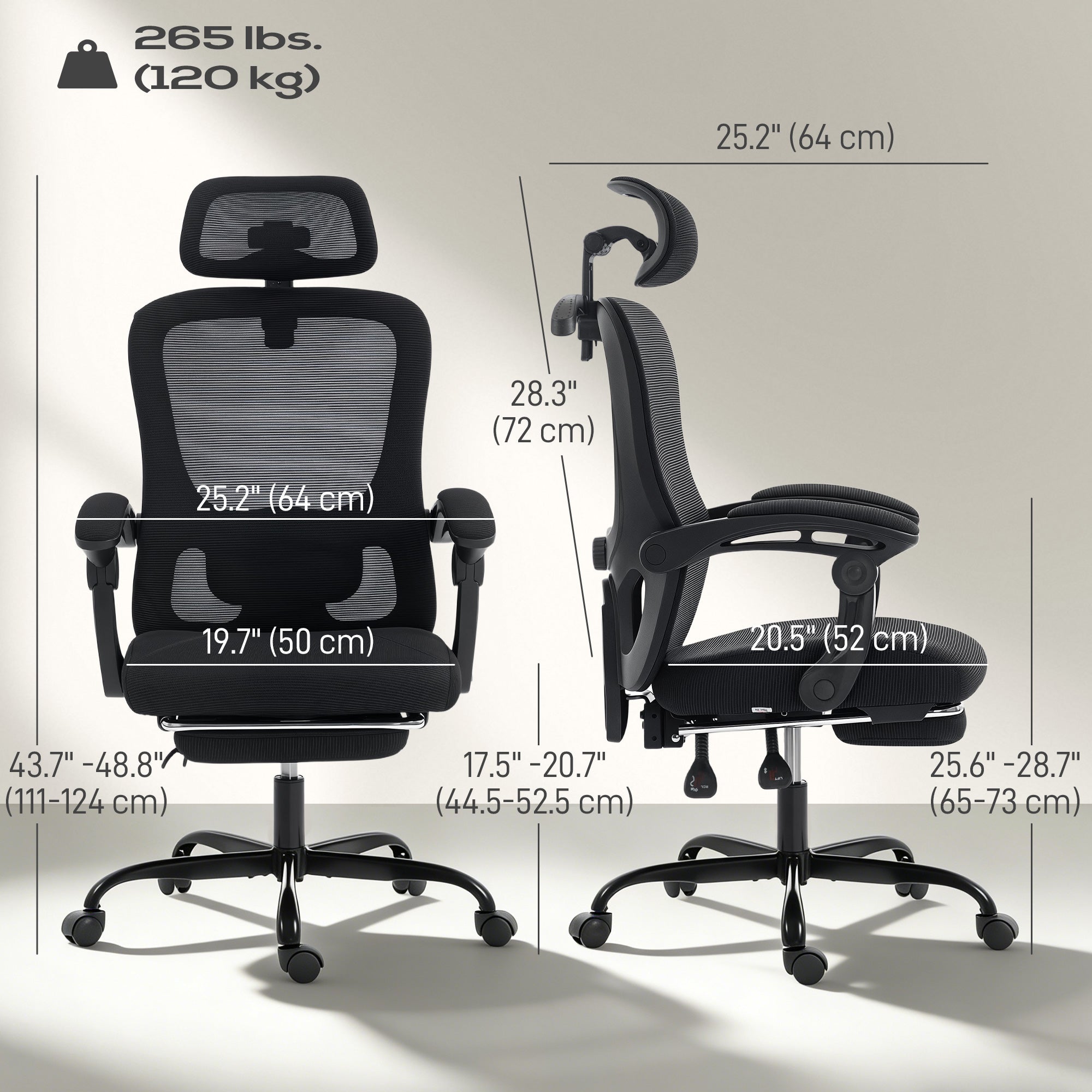 Ergonomic Mesh Office Chair with Footrest - Black-Office Products > Office Furniture > Office Chairs > Task Chairs-DECOROLALA