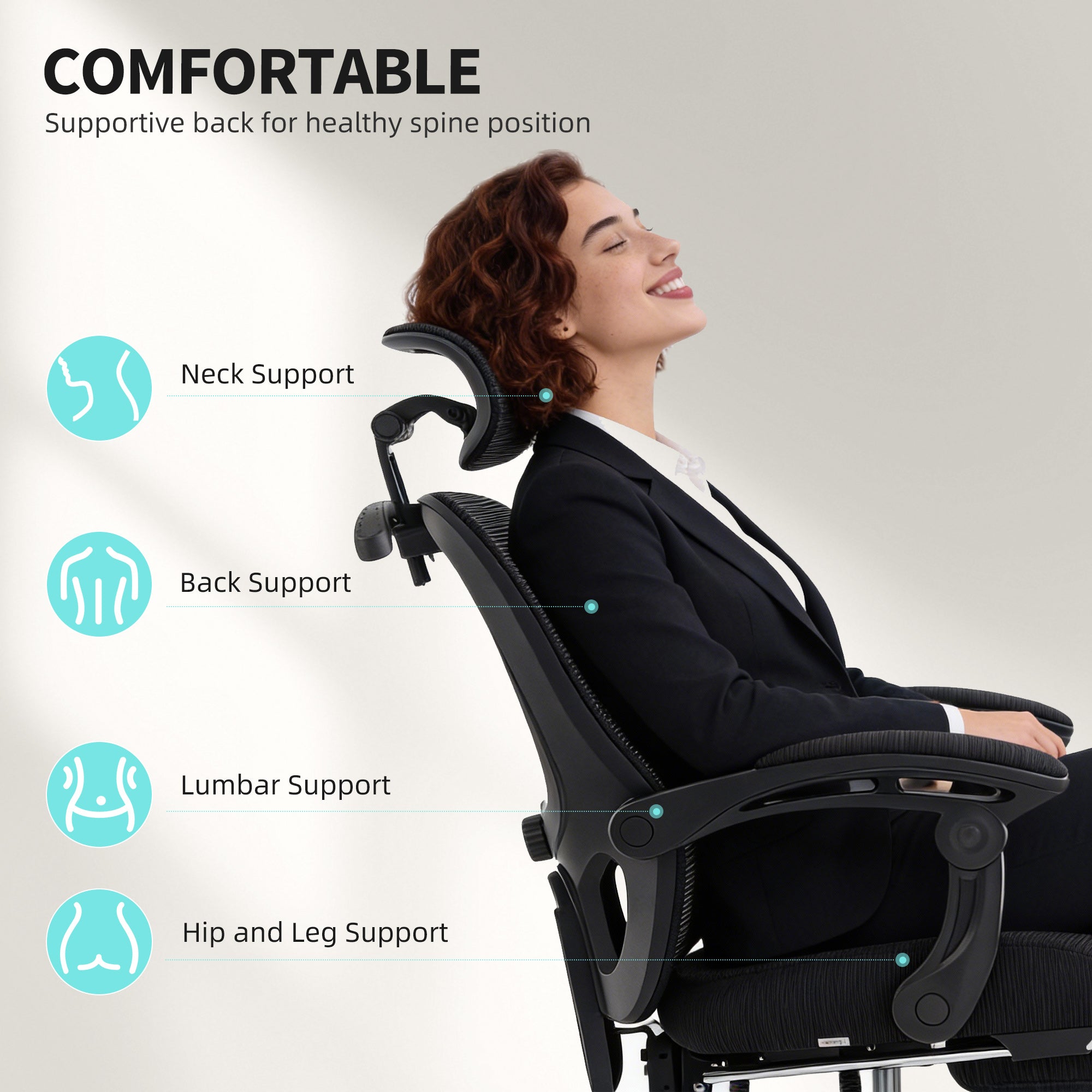 Ergonomic Mesh Office Chair with Footrest - Black-Office Products > Office Furniture > Office Chairs > Task Chairs-DECOROLALA