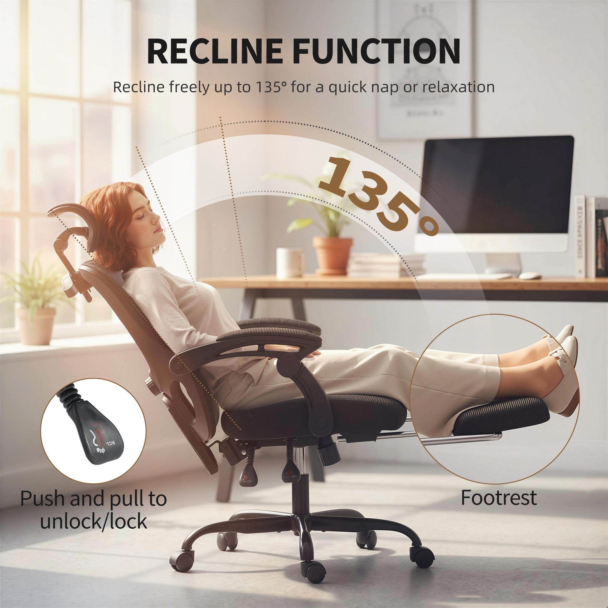 Ergonomic Mesh Office Chair with Footrest - Black-Office Products > Office Furniture > Office Chairs > Task Chairs-DECOROLALA