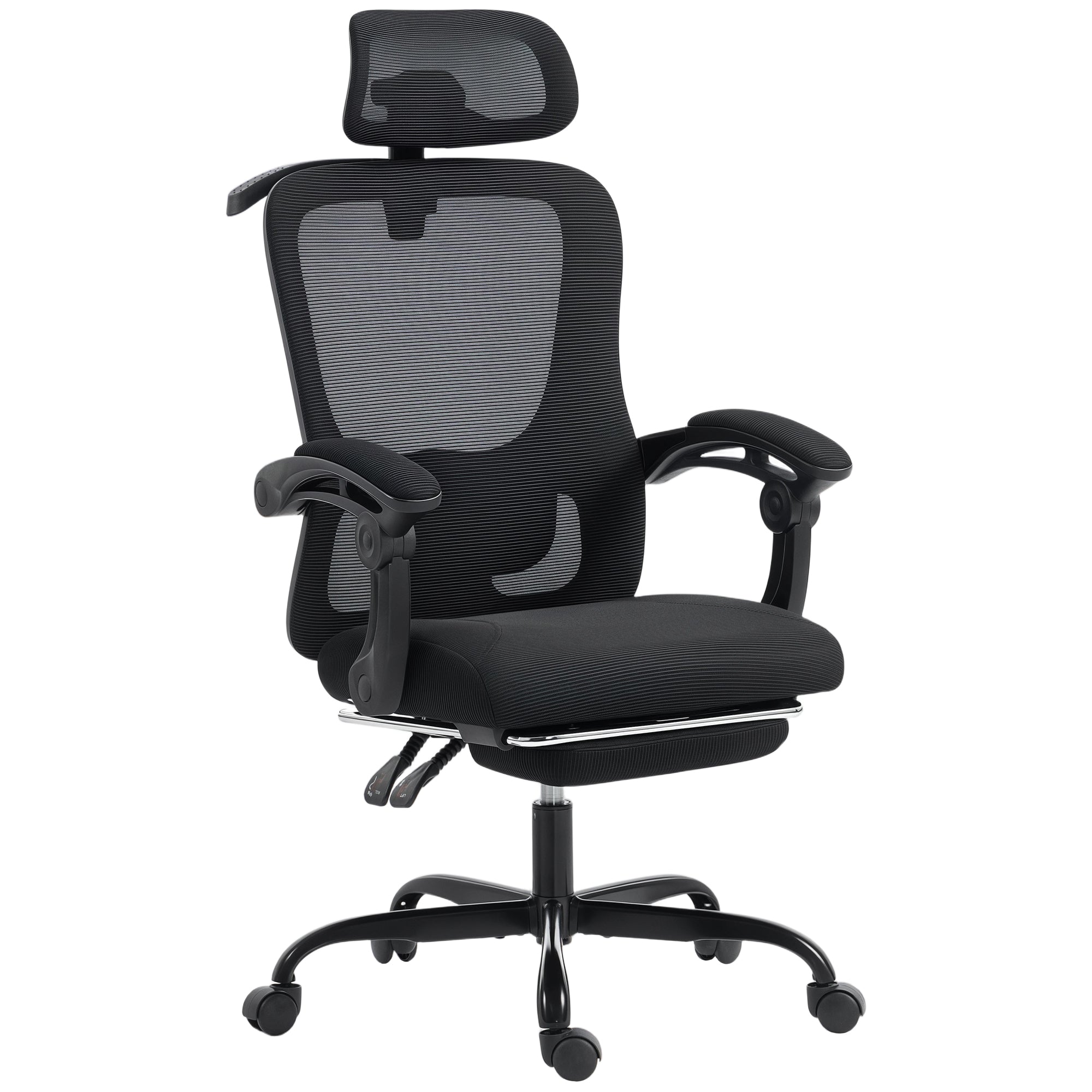 Ergonomic Mesh Office Chair with Footrest - Black-Office Products > Office Furniture > Office Chairs > Task Chairs-DECOROLALA