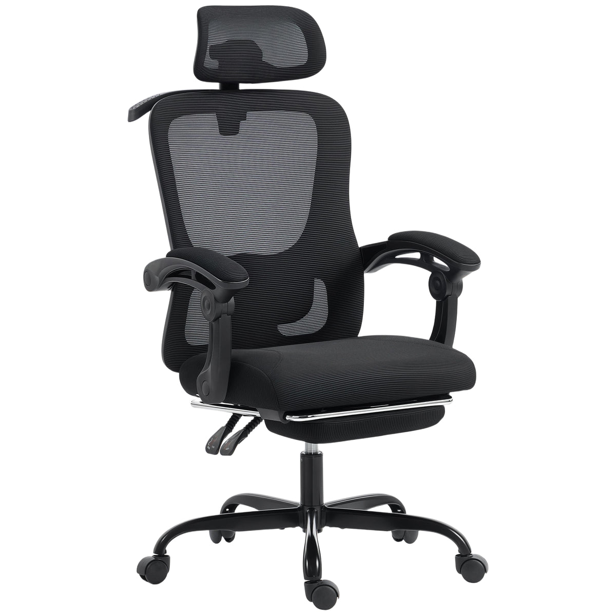 Ergonomic Mesh Office Chair with Footrest - Black-Task Chairs-DECOROLALA