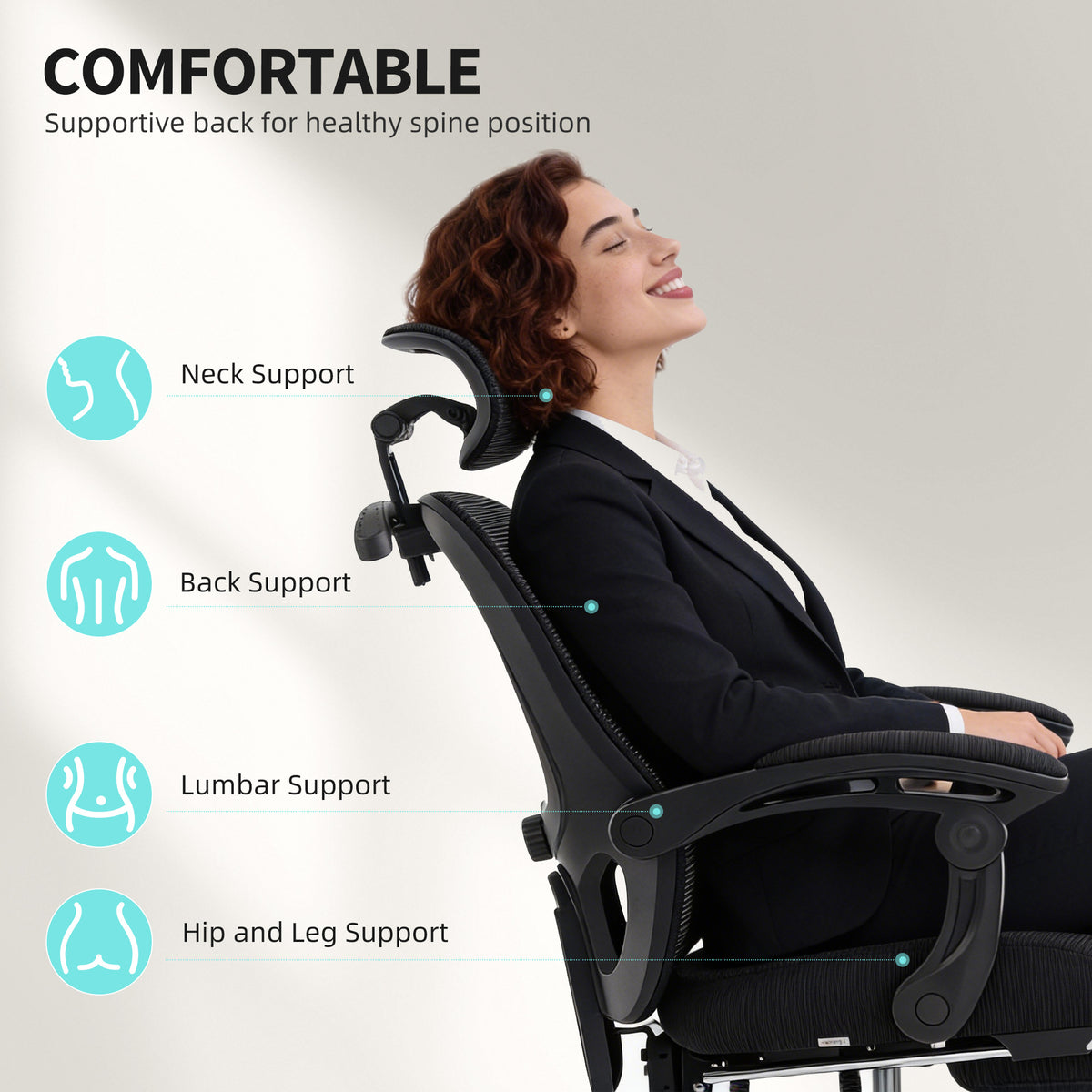 Ergonomic Mesh Office Chair with Footrest - Black-Task Chairs-DECOROLALA
