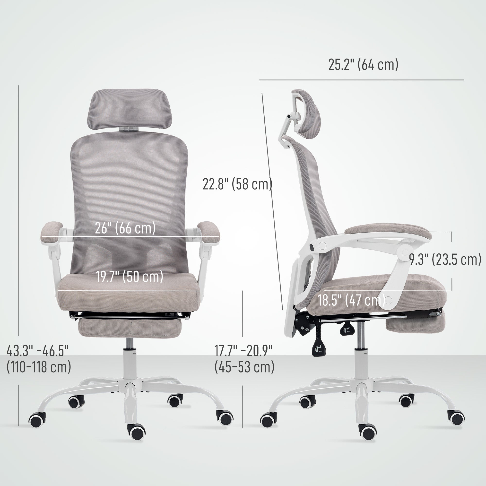 Ergonomic Mesh Office Chair with Footrest - Grey-Office Products > Office Furniture > Office Chairs-DECOROLALA