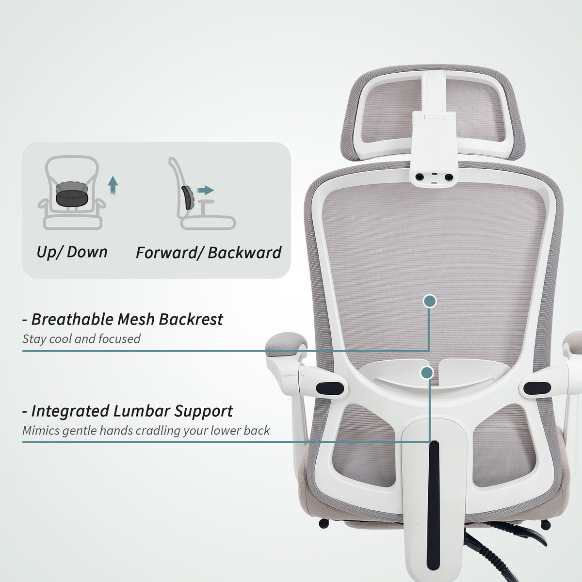 Ergonomic Mesh Office Chair with Footrest - Grey-Office Products > Office Furniture > Office Chairs-DECOROLALA
