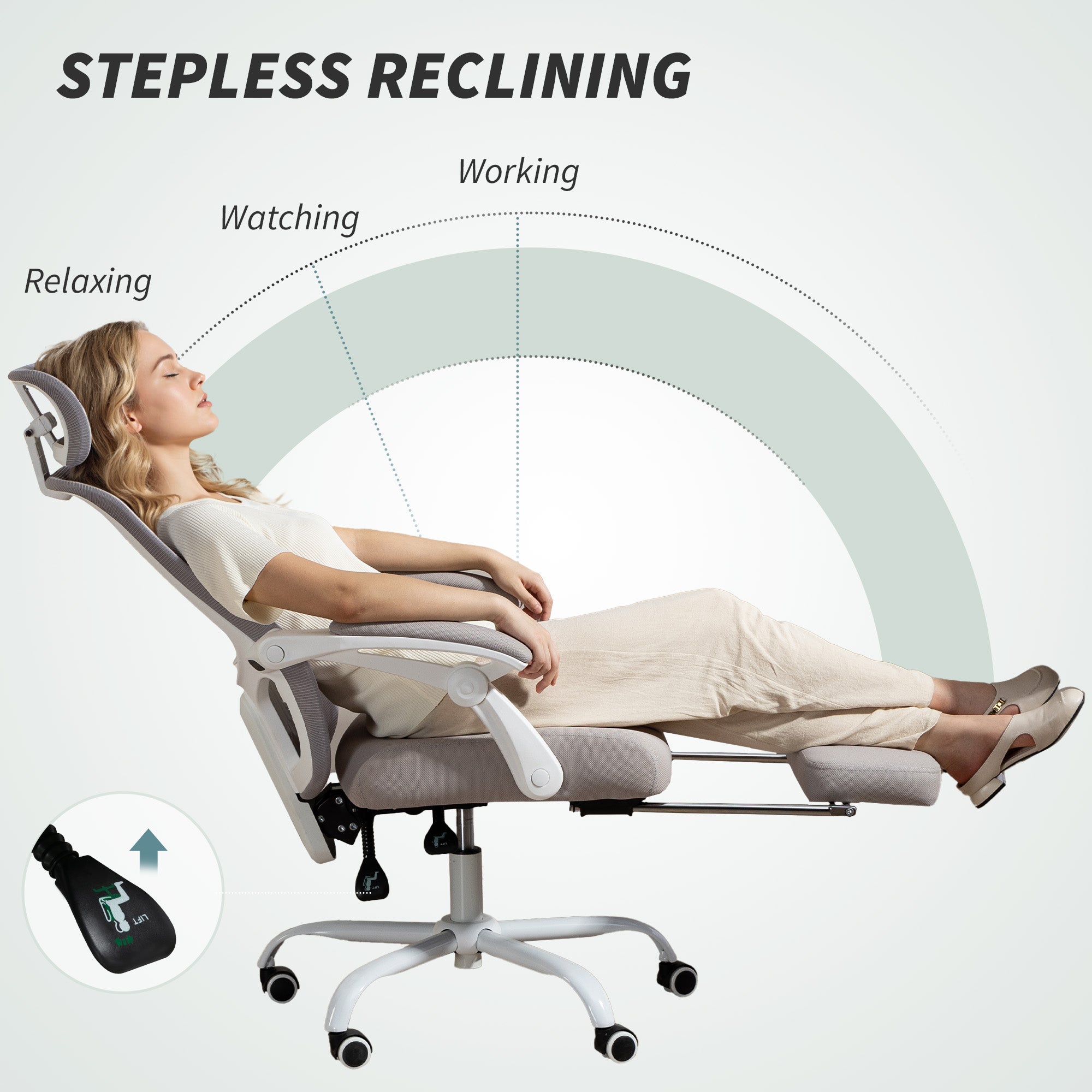 Ergonomic Mesh Office Chair with Footrest - Grey-Office Products > Office Furniture > Office Chairs-DECOROLALA