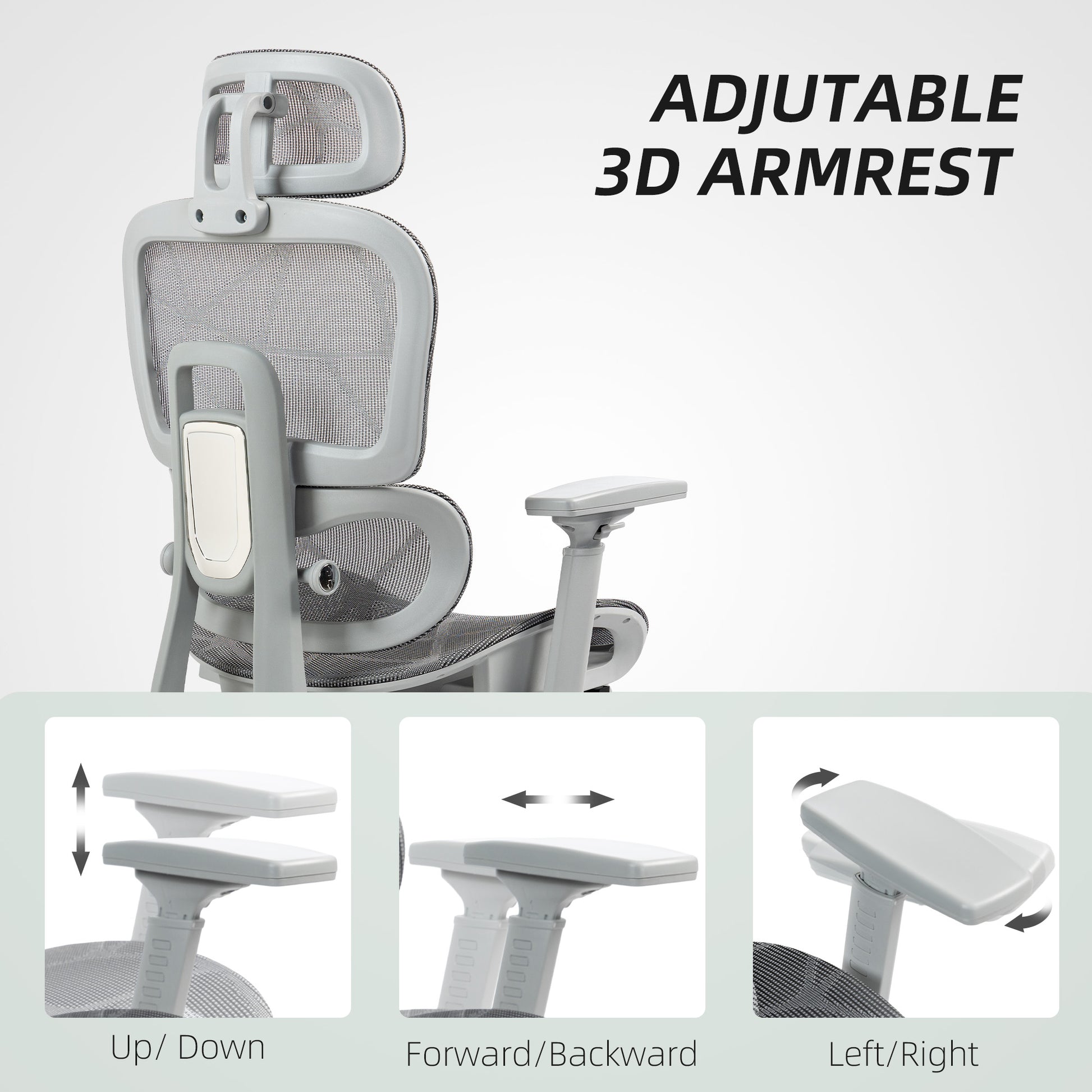 Ergonomic Mesh Office Chair with Footrest - Grey-Office Products > Office Furniture > Office Chairs > Task Chairs-DECOROLALA