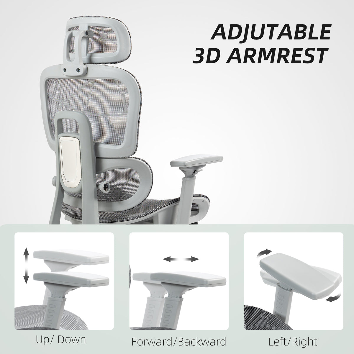Ergonomic Mesh Office Chair with Footrest - Grey-Office Products > Office Furniture > Office Chairs > Task Chairs-DECOROLALA