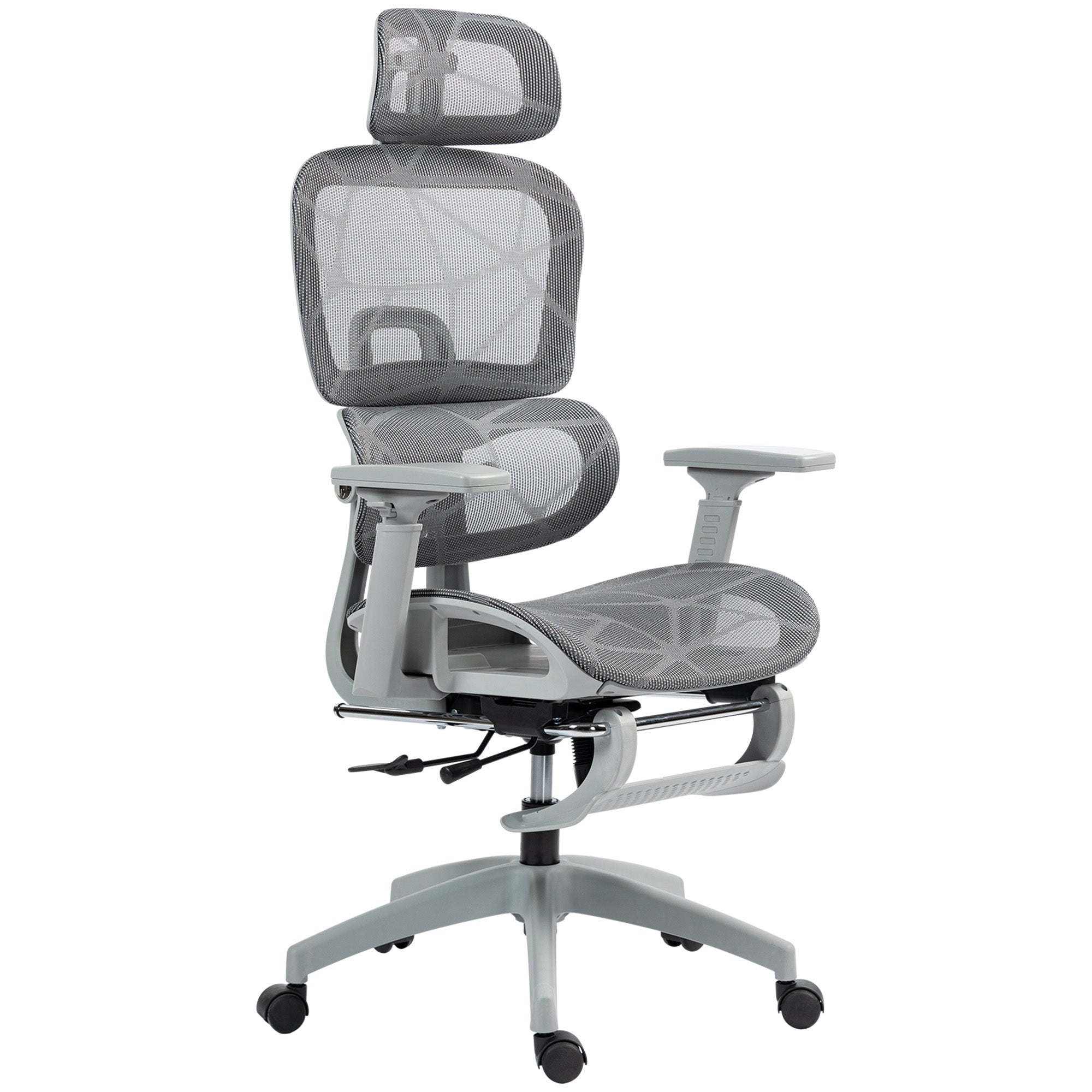 Ergonomic Mesh Office Chair with Footrest - Grey-Office Products > Office Furniture > Office Chairs > Task Chairs-DECOROLALA