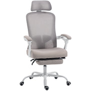 Ergonomic Mesh Office Chair with Footrest - Grey-Office Products > Office Furniture > Office Chairs-DECOROLALA