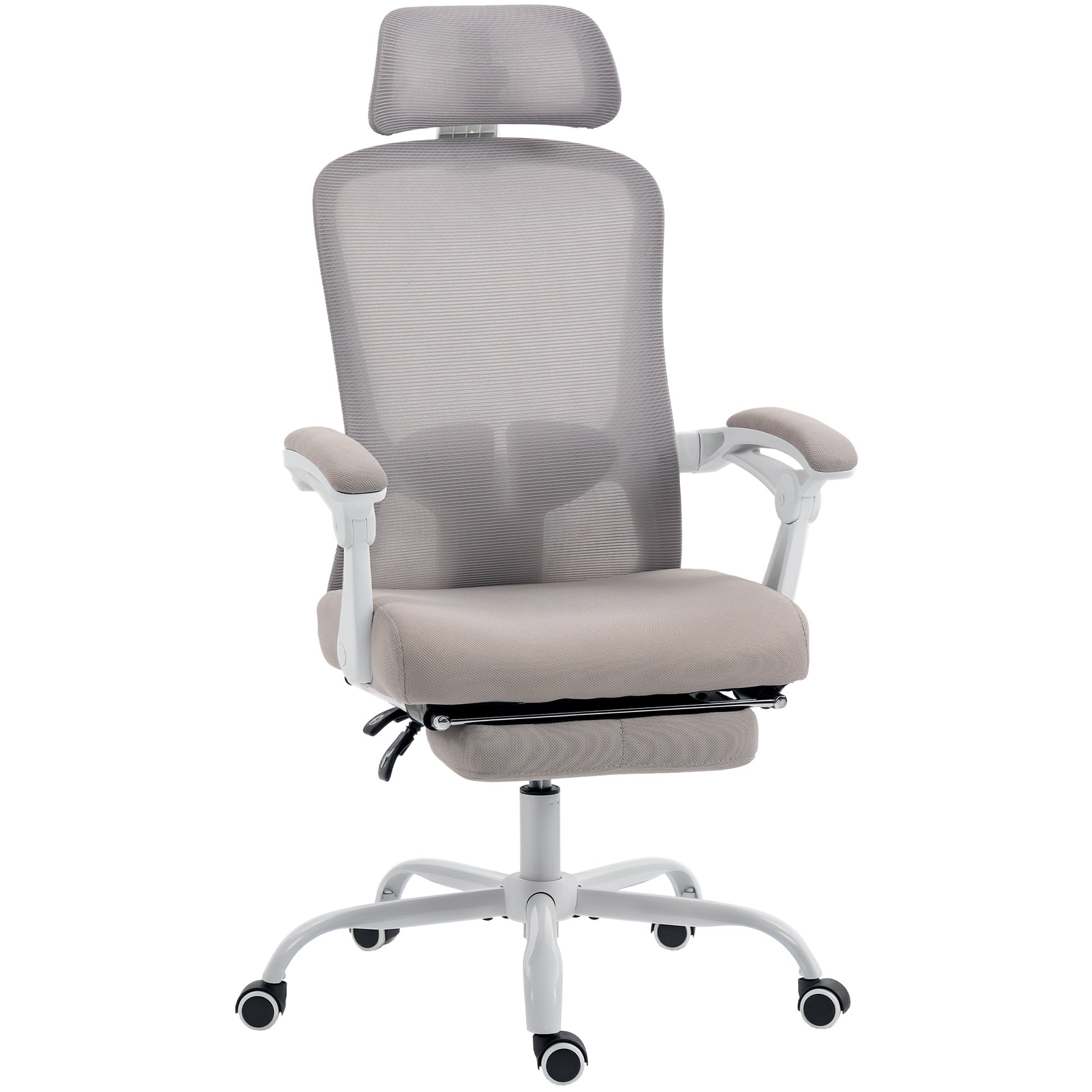 Ergonomic Mesh Office Chair with Footrest - Grey-Office Products > Office Furniture > Office Chairs-DECOROLALA