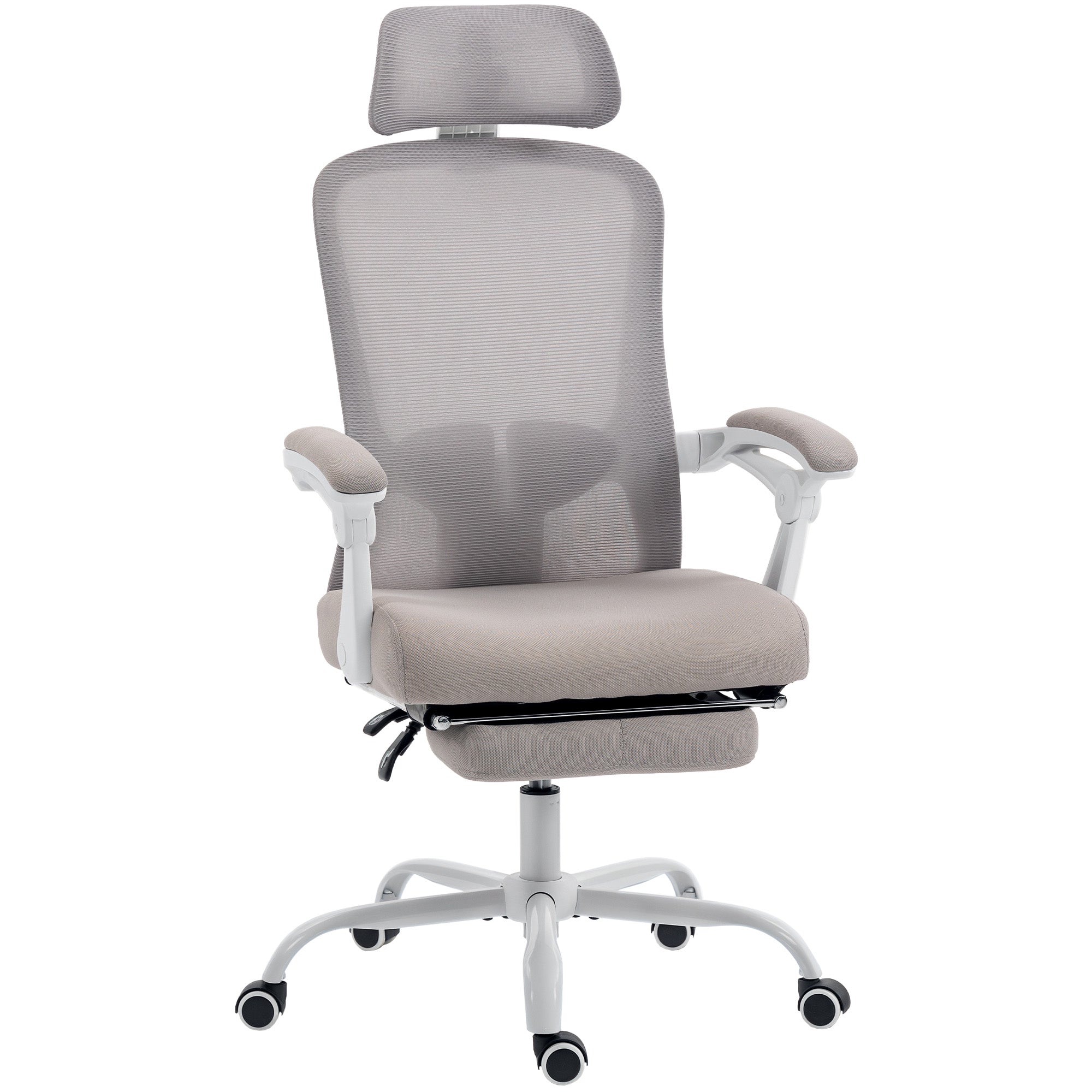 Ergonomic Mesh Office Chair with Footrest - Grey-Office Products > Office Furniture > Office Chairs-DECOROLALA