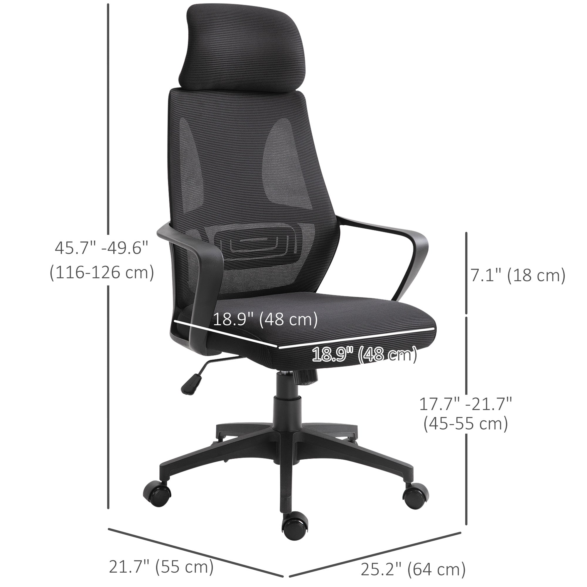 Ergonomic Mesh Office Chair with Headrest - Black-Office Products > Office Furniture > Office Chairs > Task Chairs-DECOROLALA