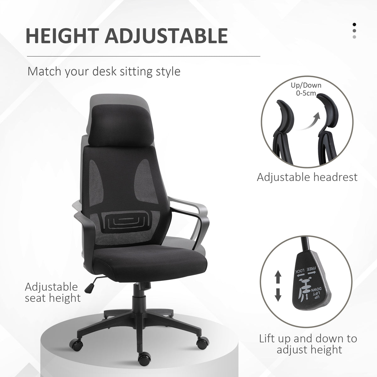 Ergonomic Mesh Office Chair with Headrest - Black-Office Products > Office Furniture > Office Chairs > Task Chairs-DECOROLALA