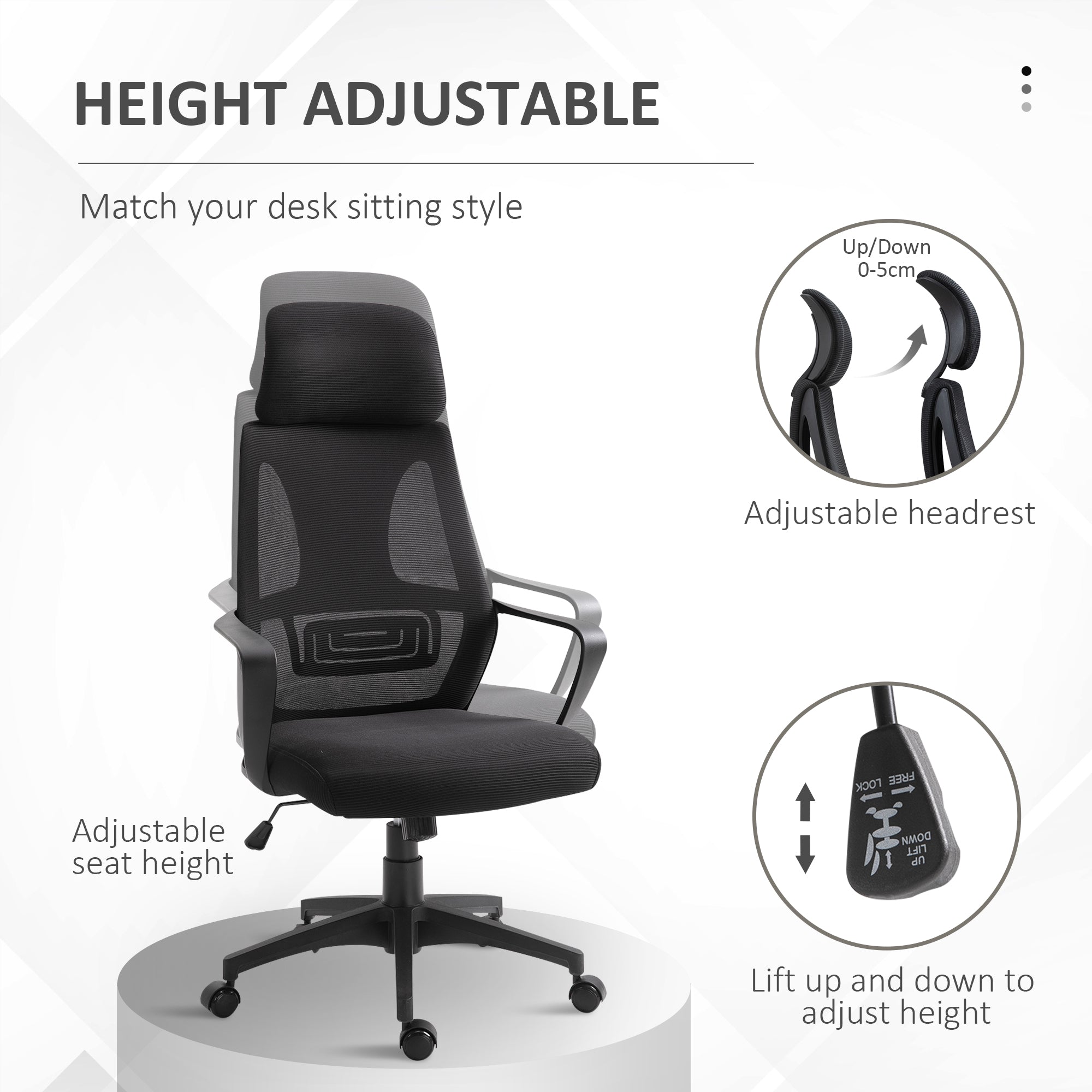 Ergonomic Mesh Office Chair with Headrest - Black-Office Products > Office Furniture > Office Chairs > Task Chairs-DECOROLALA