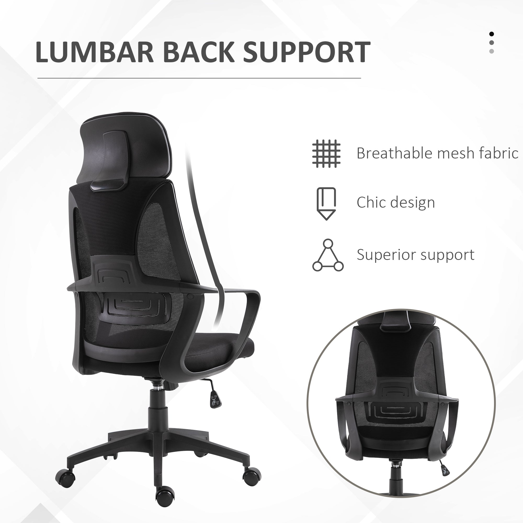 Ergonomic Mesh Office Chair with Headrest - Black-Office Products > Office Furniture > Office Chairs > Task Chairs-DECOROLALA