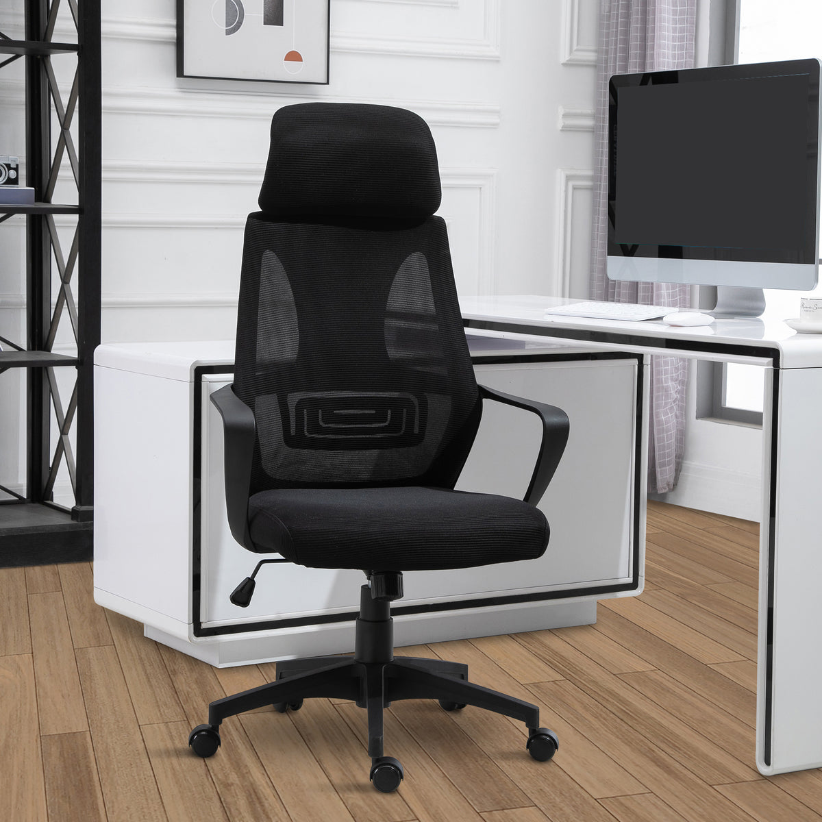 Ergonomic Mesh Office Chair with Headrest - Black-Office Products > Office Furniture > Office Chairs > Task Chairs-DECOROLALA