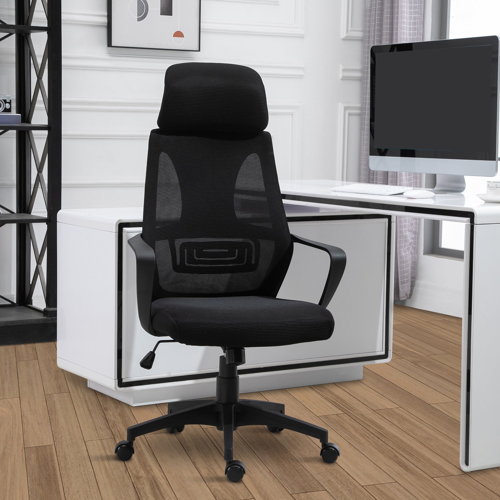 Ergonomic Mesh Office Chair with Headrest - Black-Office Products > Office Furniture > Office Chairs > Task Chairs-DECOROLALA