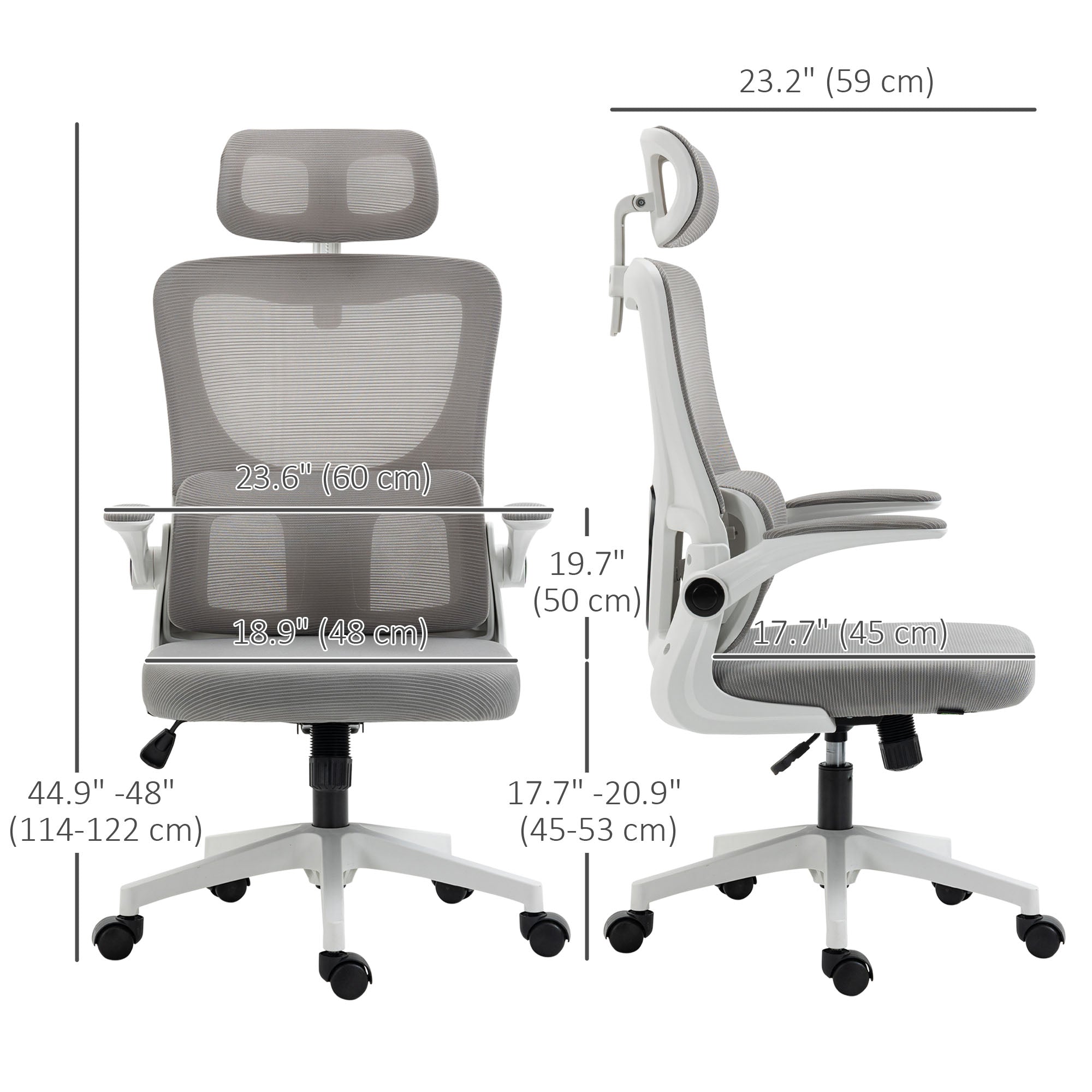 Ergonomic Mesh Office Chair with Headrest - Grey-Office Products > Office Furniture > Office Chairs > Task Chairs-DECOROLALA