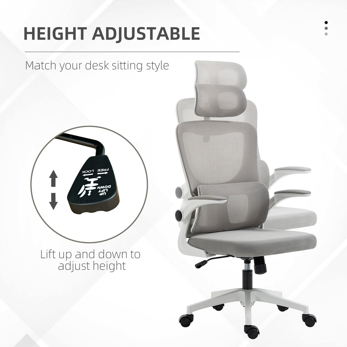 Ergonomic Mesh Office Chair with Headrest - Grey-Office Products > Office Furniture > Office Chairs > Task Chairs-DECOROLALA