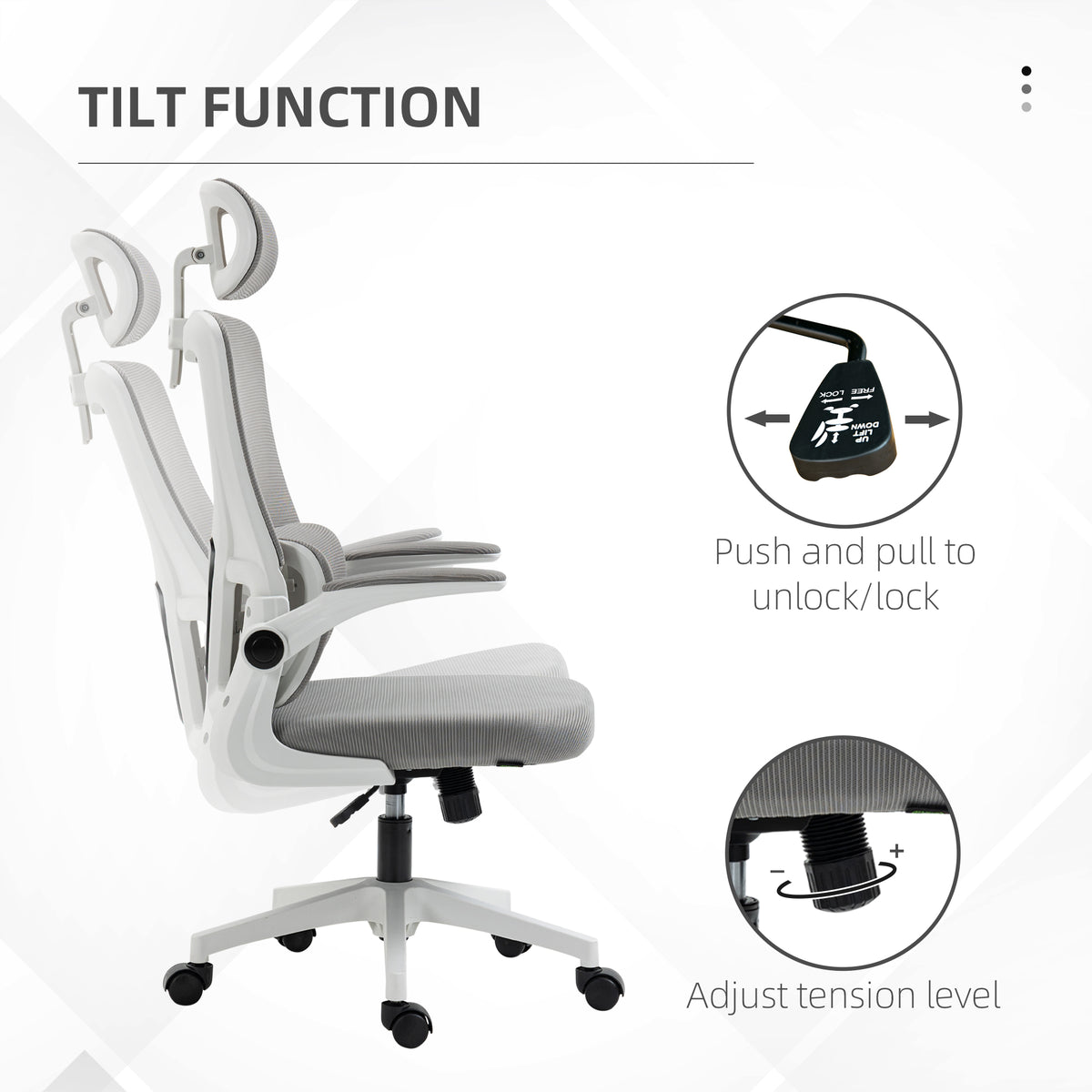 Ergonomic Mesh Office Chair with Headrest - Grey-Office Products > Office Furniture > Office Chairs > Task Chairs-DECOROLALA