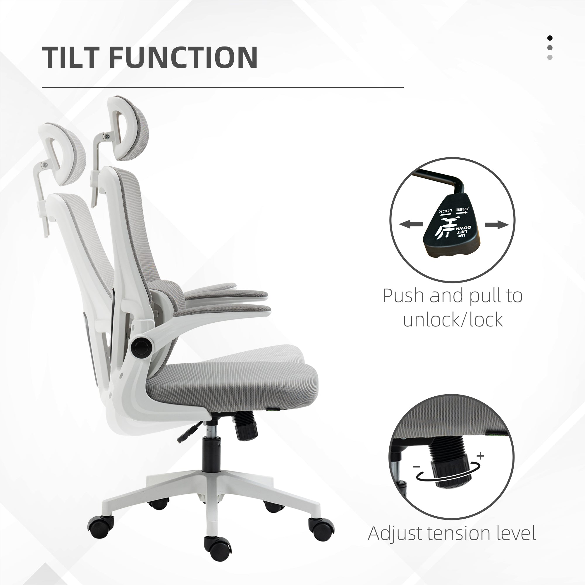 Ergonomic Mesh Office Chair with Headrest - Grey-Office Products > Office Furniture > Office Chairs > Task Chairs-DECOROLALA