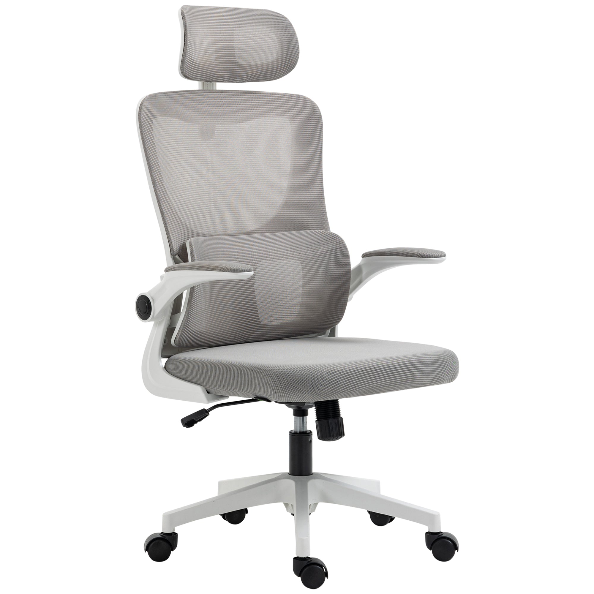 Ergonomic Mesh Office Chair with Headrest - Grey-Office Products > Office Furniture > Office Chairs > Task Chairs-DECOROLALA