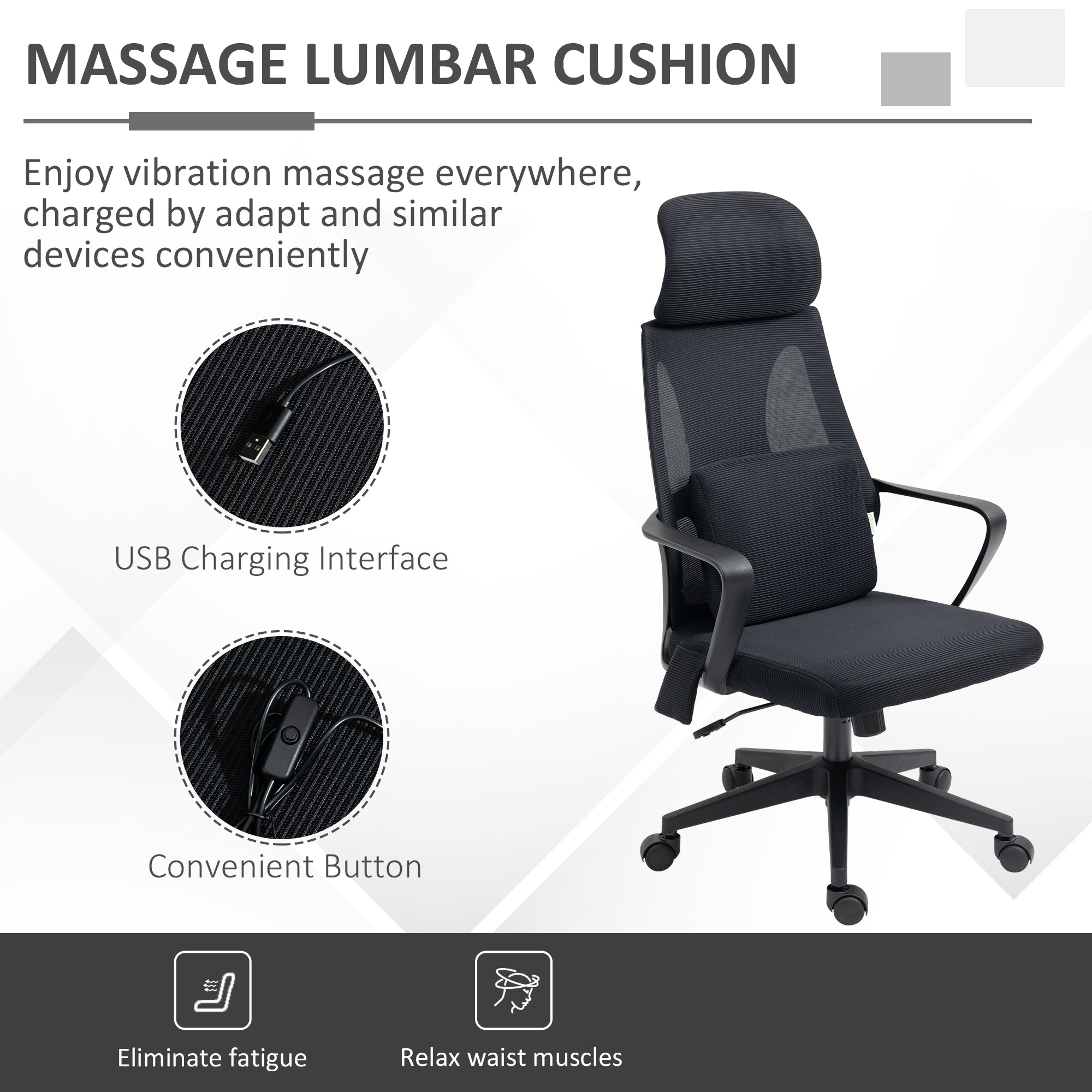 Ergonomic Mesh Office Chair with Massage Lumbar - Black-Office Products > Office Furniture > Office Chairs > Massage Chairs-DECOROLALA