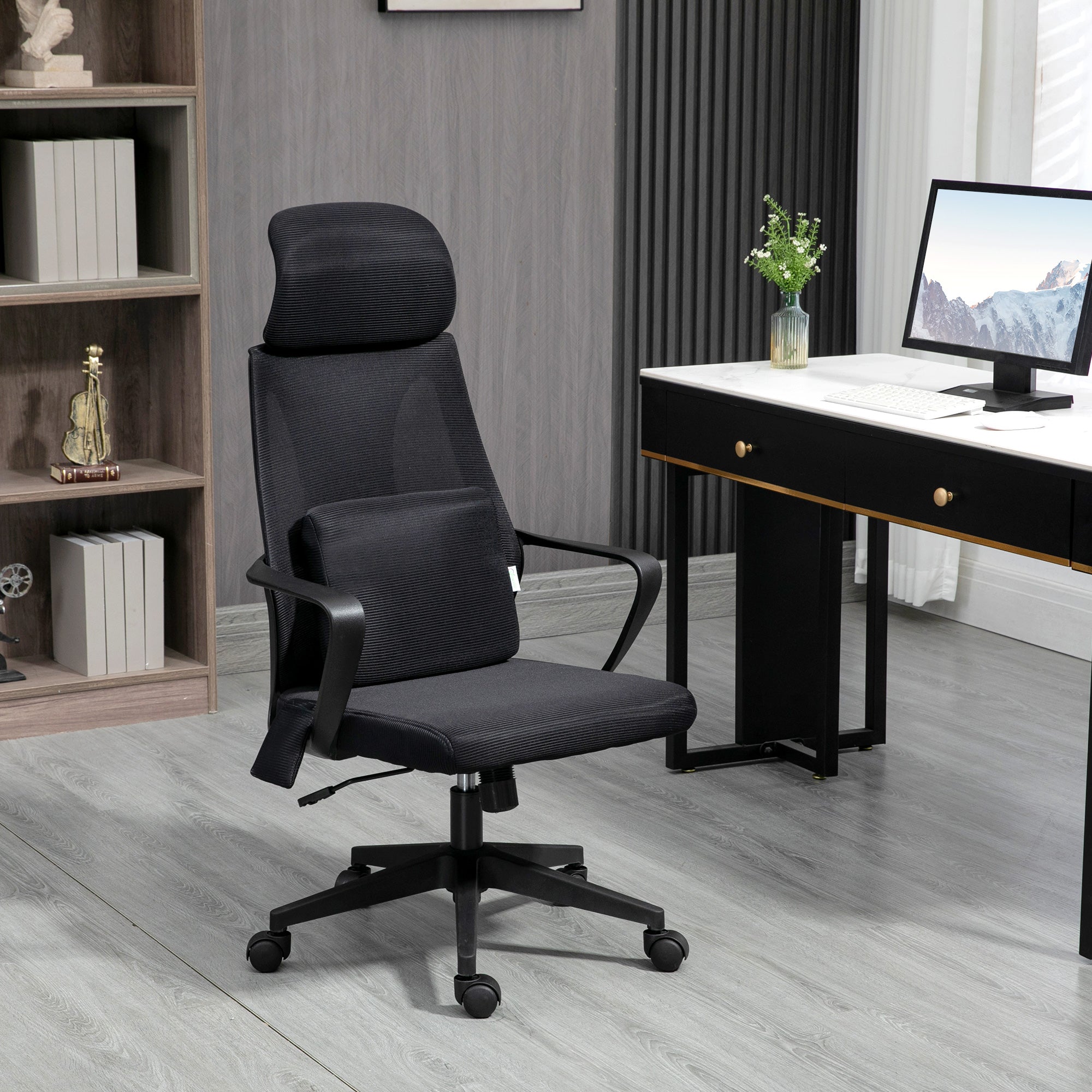 Ergonomic Mesh Office Chair with Massage Lumbar - Black-Office Products > Office Furniture > Office Chairs > Massage Chairs-DECOROLALA