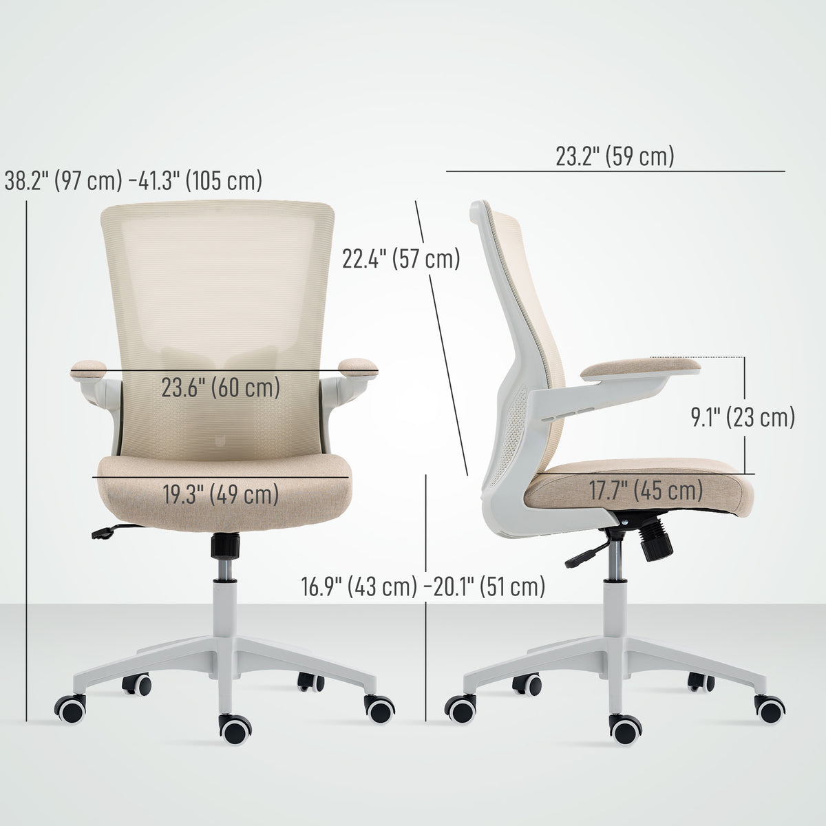 Ergonomic Office Chair - Beige Mesh Desk Chair with Flip-up Arms-Office Products > Office Furniture > Office Chairs > Task Chairs-DECOROLALA