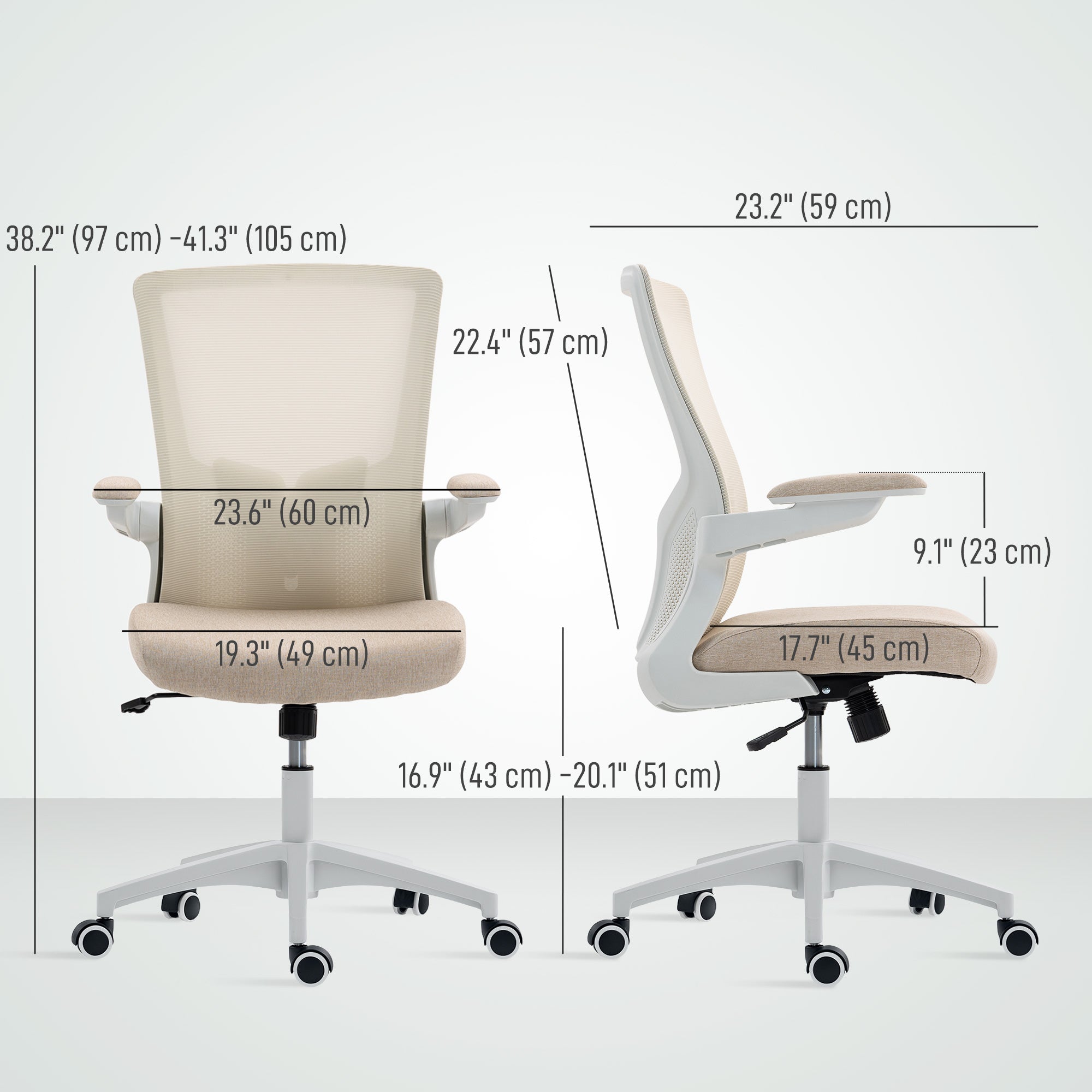 Ergonomic Office Chair - Beige Mesh Desk Chair with Flip-up Arms-Office Products > Office Furniture > Office Chairs > Task Chairs-DECOROLALA