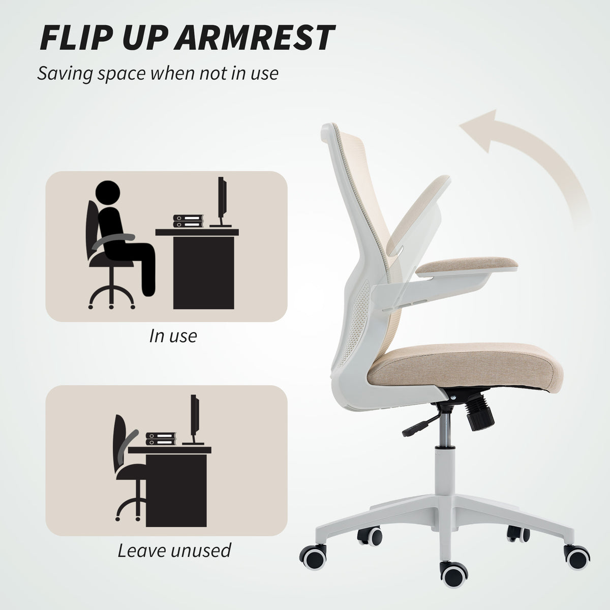 Ergonomic Office Chair - Beige Mesh Desk Chair with Flip-up Arms-Office Products > Office Furniture > Office Chairs > Task Chairs-DECOROLALA