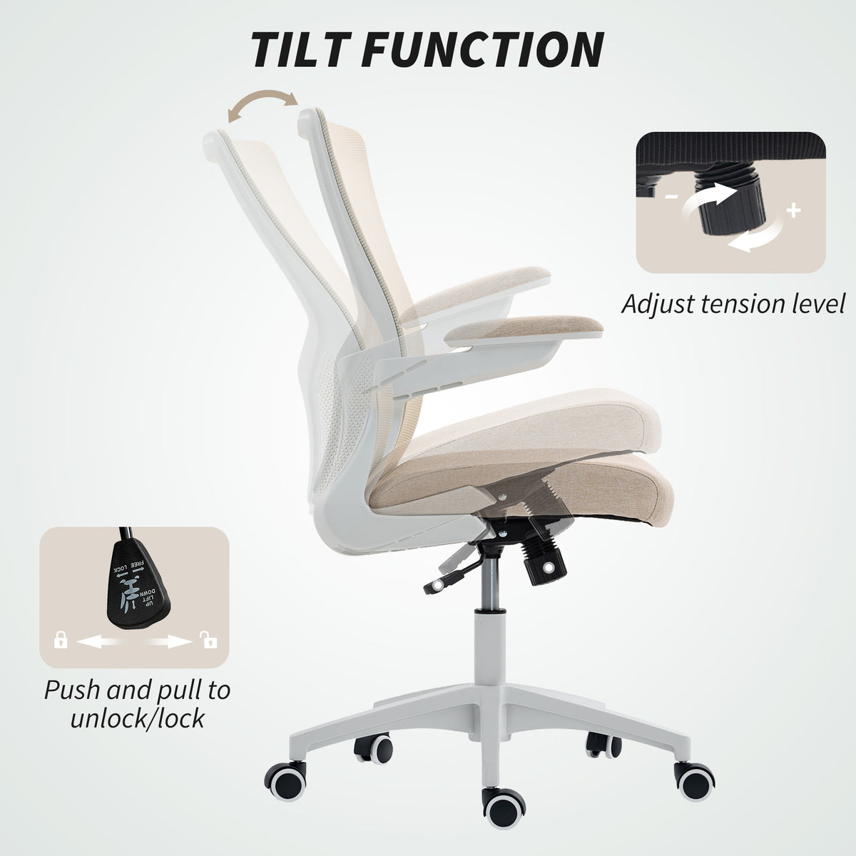 Ergonomic Office Chair - Beige Mesh Desk Chair with Flip-up Arms-Office Products > Office Furniture > Office Chairs > Task Chairs-DECOROLALA