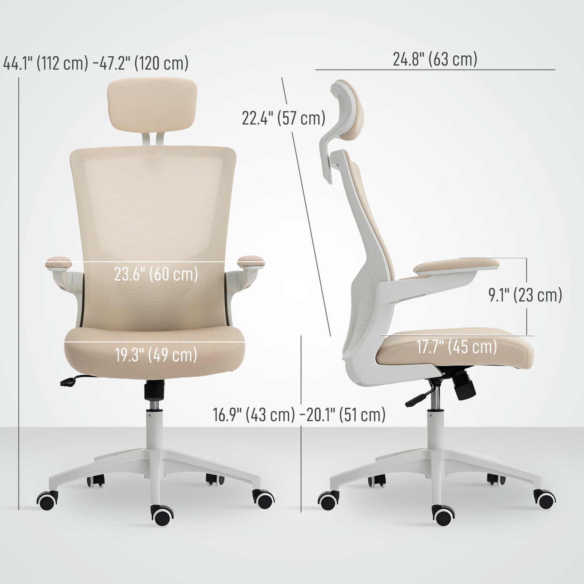 Ergonomic Office Chair - Beige Mesh Desk Chair with Headrest-Office Products > Office Furniture > Office Chairs > Task Chairs-DECOROLALA